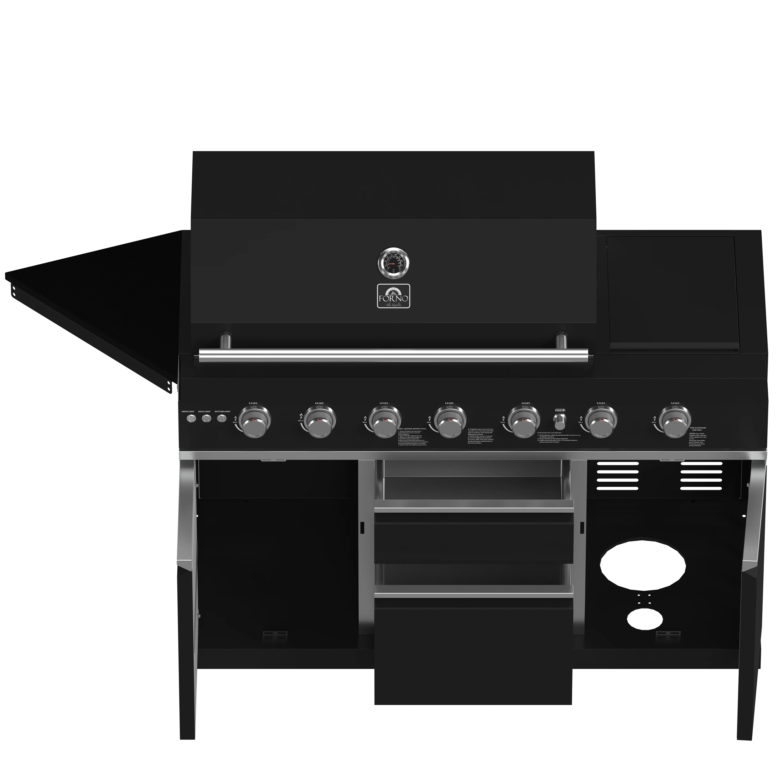All’Aperto 87,600 BTU Outdoor Kitchen, 4 Burners, Infrared Burners, Side Burner, Sintered Stone Countertops, Gas Pizza Oven, Sink Module, Bar & Beverage Center FODKT2551BLK
