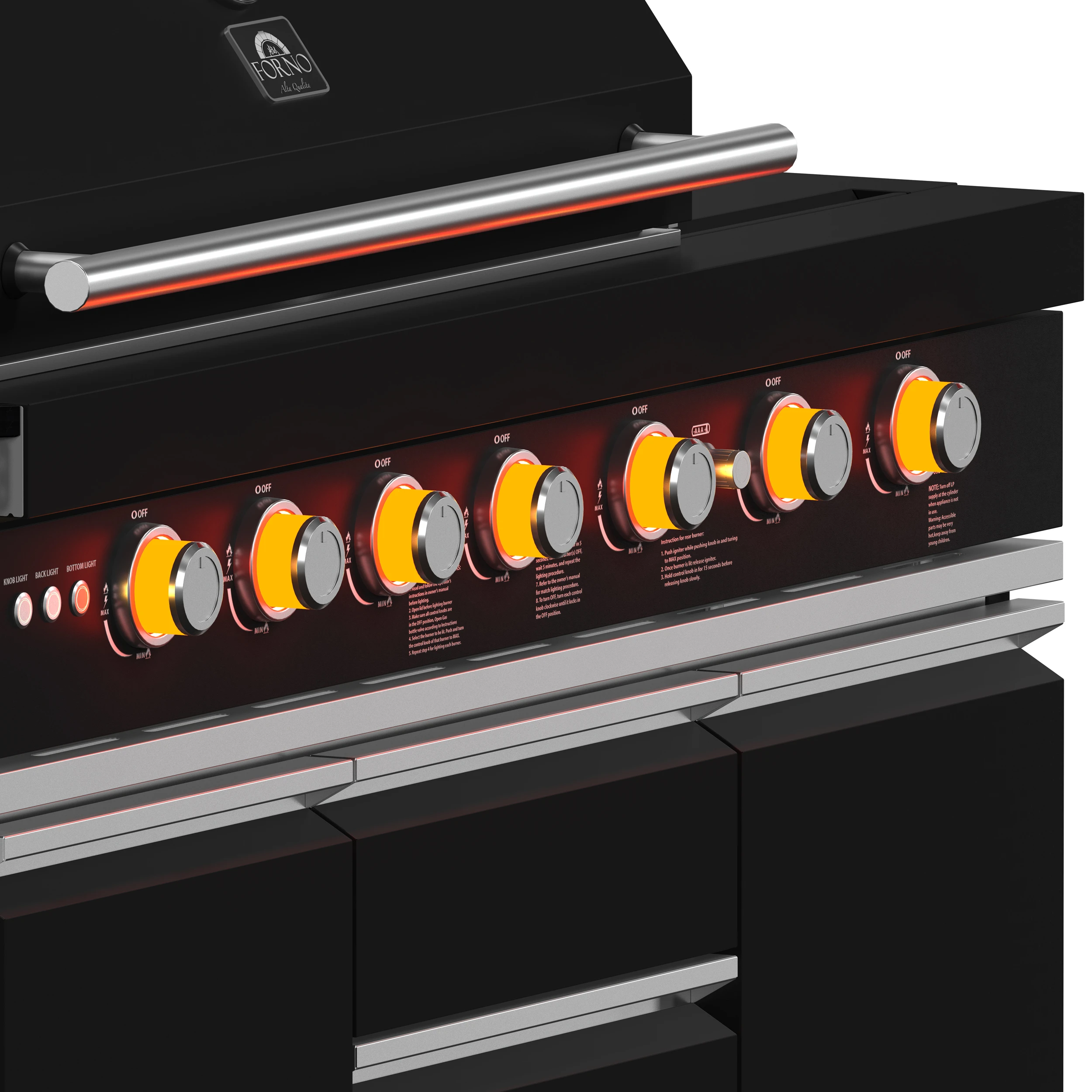All’Aperto 87,600 BTU Outdoor Kitchen, 4 Burners, Infrared Burners, Side Burner, Sintered Stone Countertops, Gas Pizza Oven, Sink Module, Bar & Beverage Center FODKT2551BLK