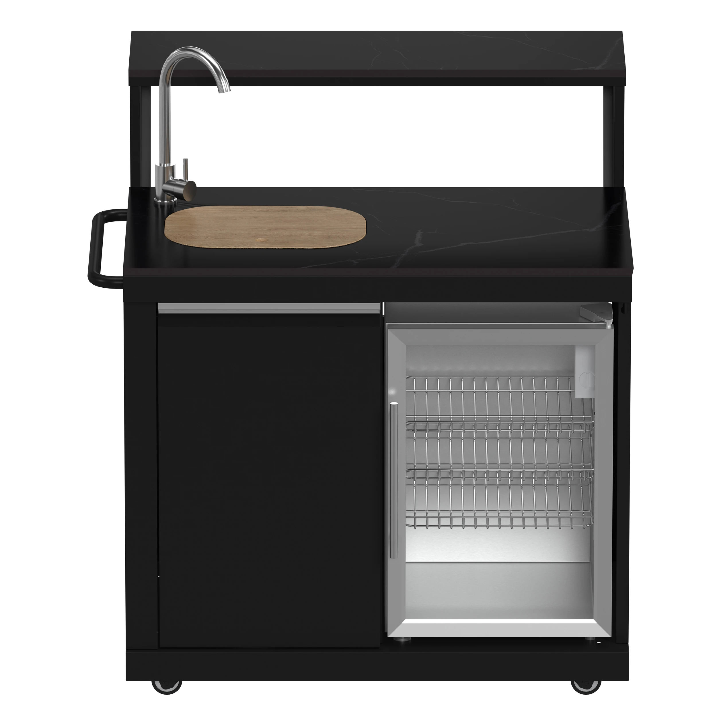 All’Aperto 99,600 BTU Outdoor Kitchen, 5 Burners, Infrared Burners, Side Burner, Sintered Stone Countertops, Gas Pizza Oven, Sink Module, Bar & Beverage Center FODKT2568BLK