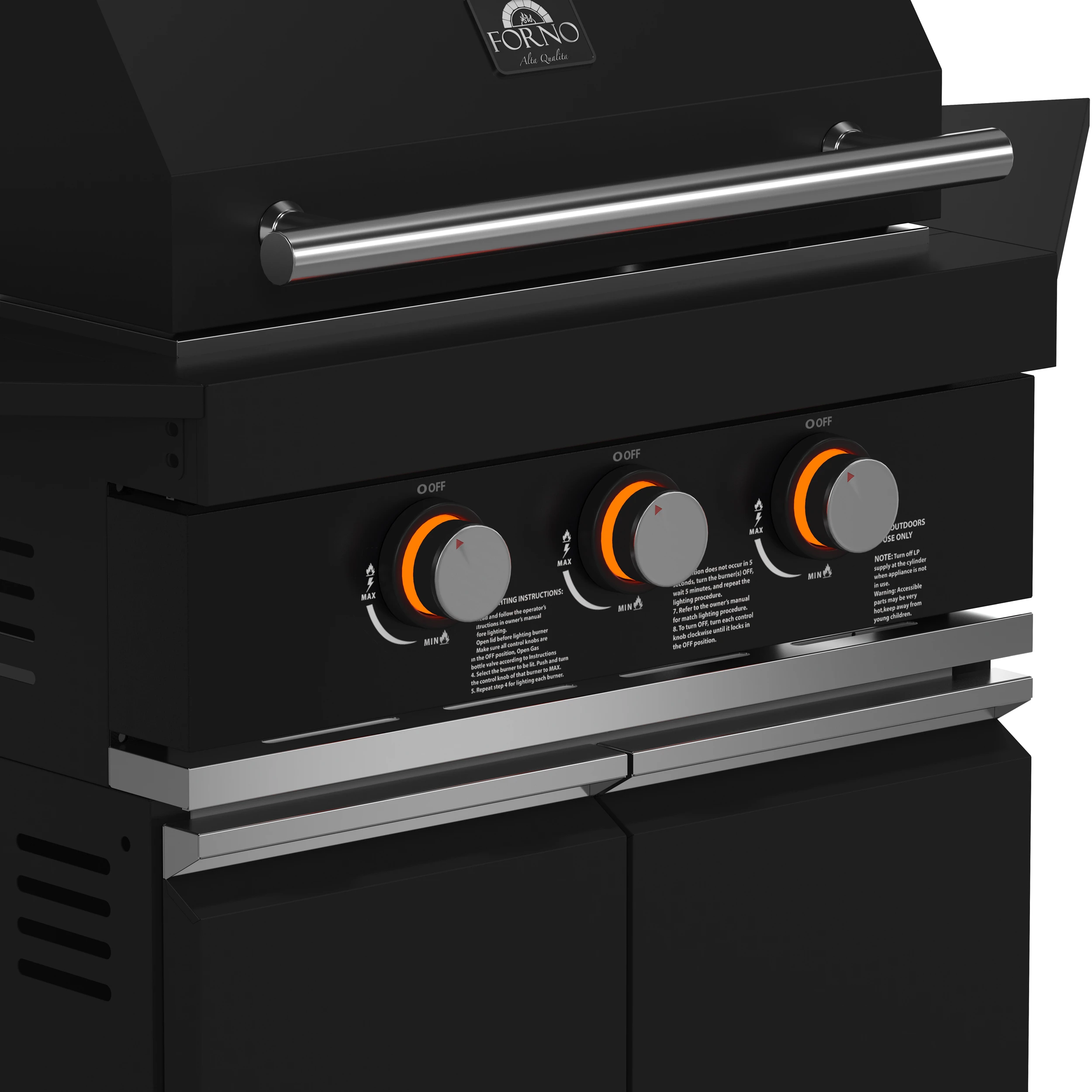 All’Aperto 99,600 BTU Outdoor Kitchen, 5 Burners, Infrared Burners, Side Burner, Sintered Stone Countertops, Gas Pizza Oven, Sink Module, Bar & Beverage Center FODKT2568BLK