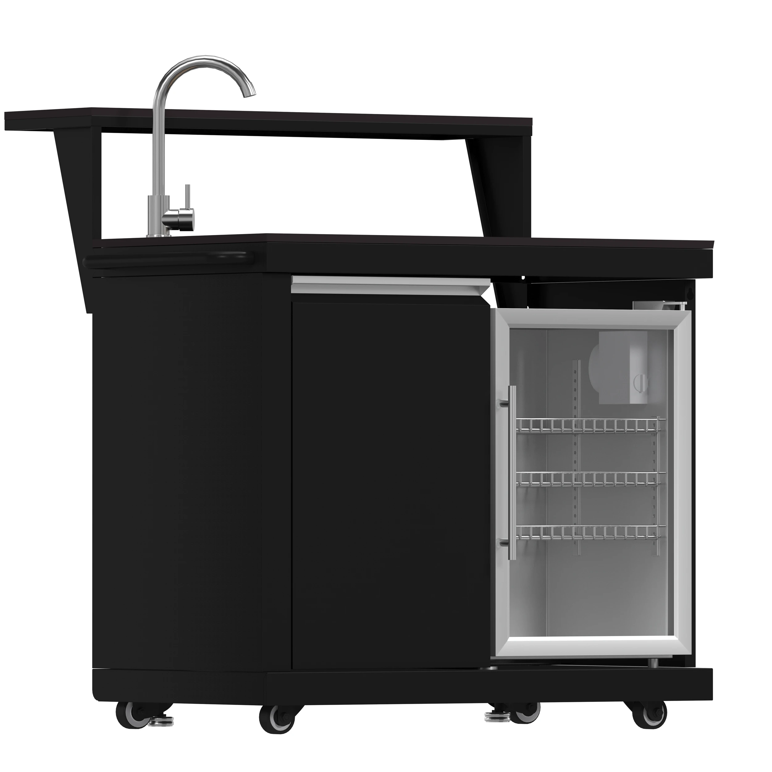 All’Aperto 99,600 BTU Outdoor Kitchen, 5 Burners, Infrared Burners, Side Burner, Sintered Stone Countertops, Gas Pizza Oven, Sink Module, Bar & Beverage Center FODKT2568BLK