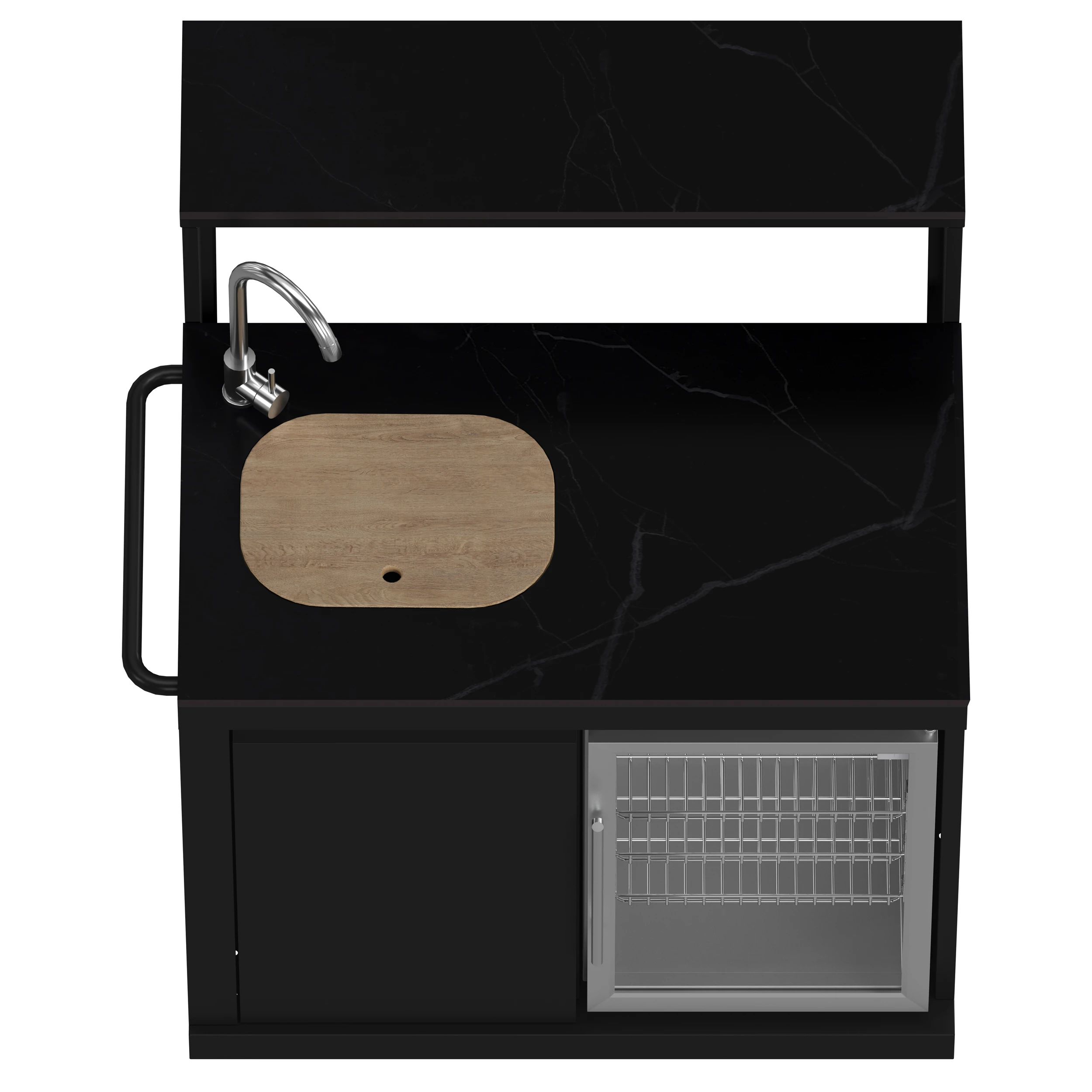 All’Aperto 99,600 BTU Outdoor Kitchen, 5 Burners, Infrared Burners, Side Burner, Sintered Stone Countertops, Gas Pizza Oven, Sink Module, Bar & Beverage Center FODKT2568BLK