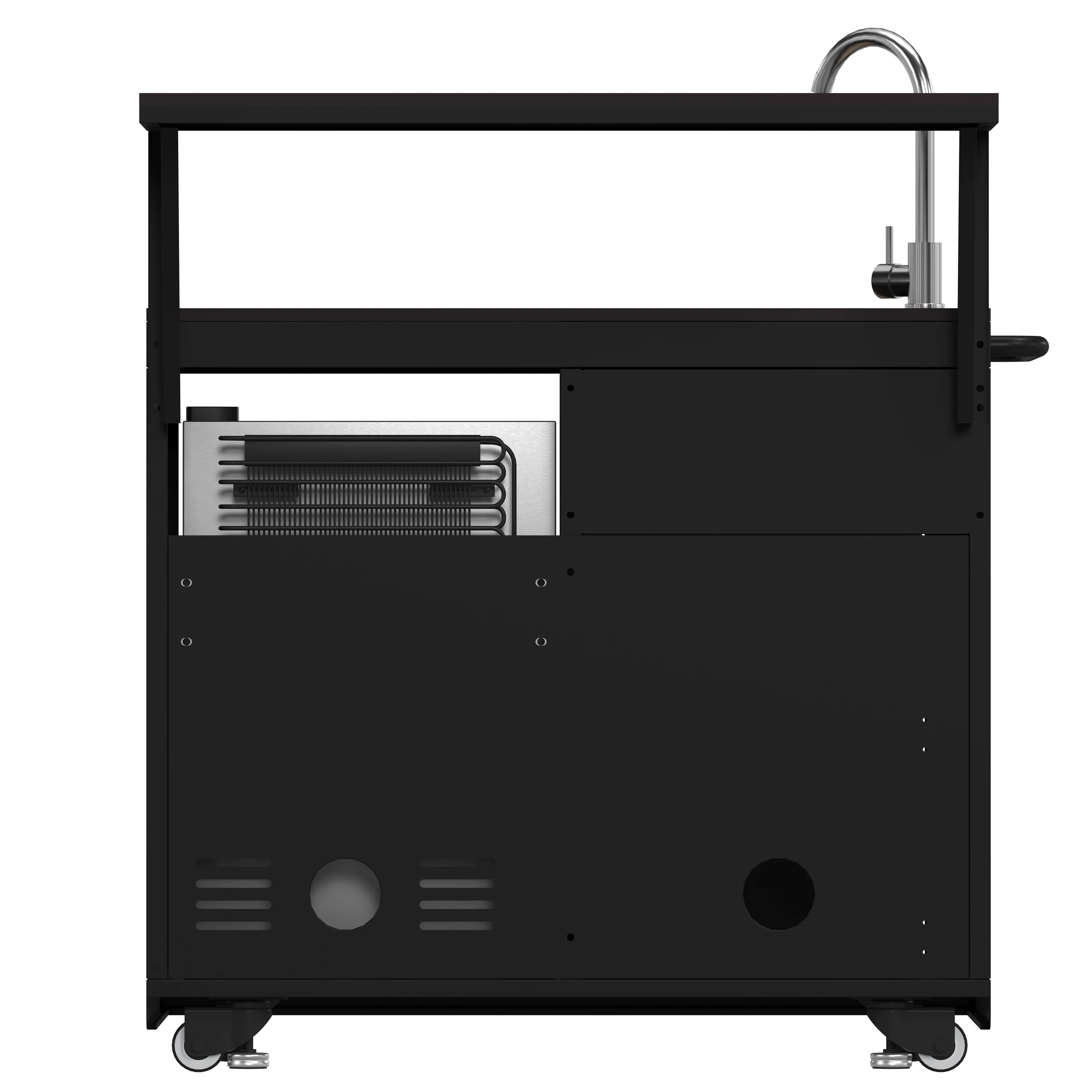 All’Aperto 99,600 BTU Outdoor Kitchen, 5 Burners, Infrared Burners, Side Burner, Sintered Stone Countertops, Gas Pizza Oven, Sink Module, Bar & Beverage Center FODKT2568BLK