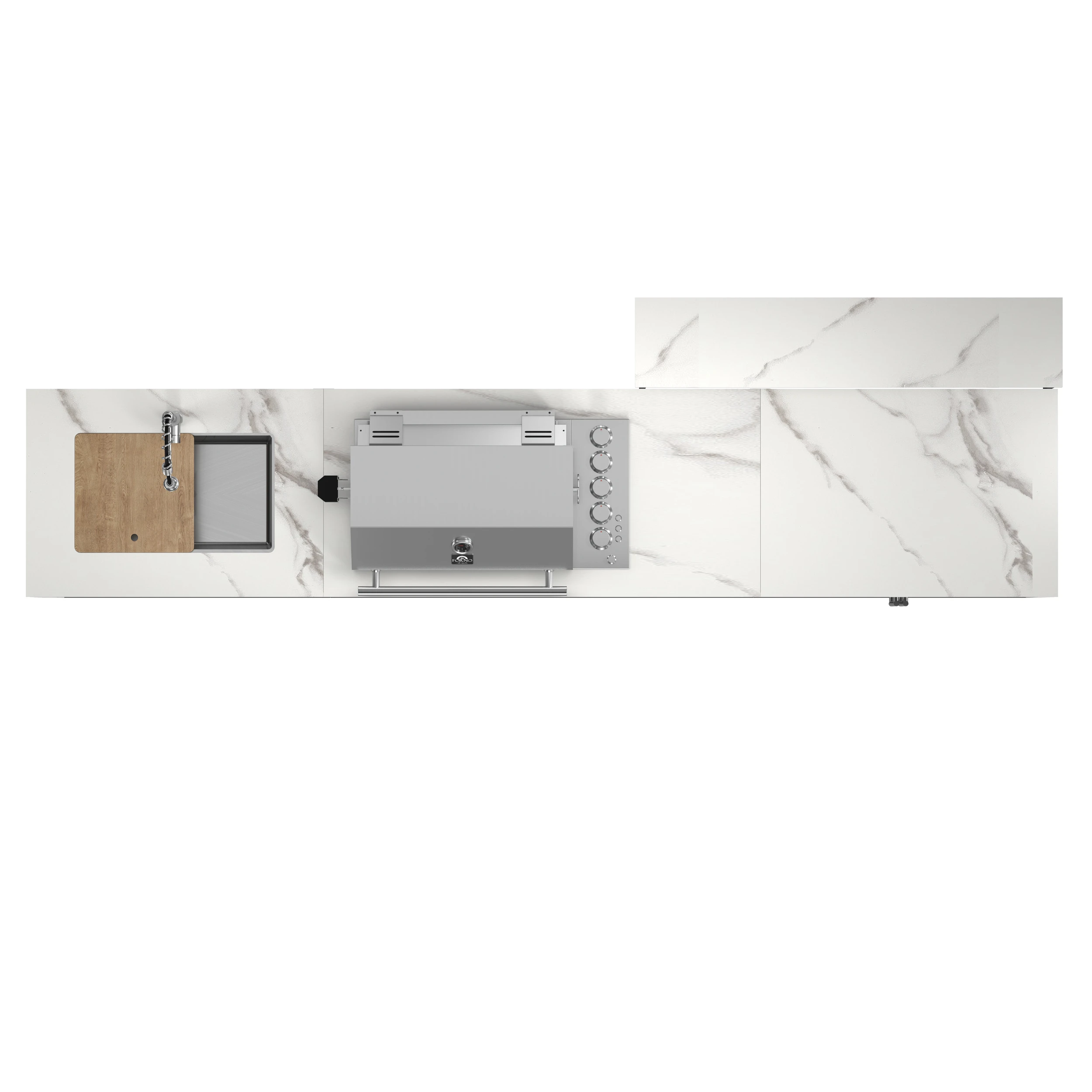Rimini Outdoor Kitchen: 30" BBQ 62,600 BTU, 4.8 cu.ft. Refrigerators, Countertops FODKT2575WHT