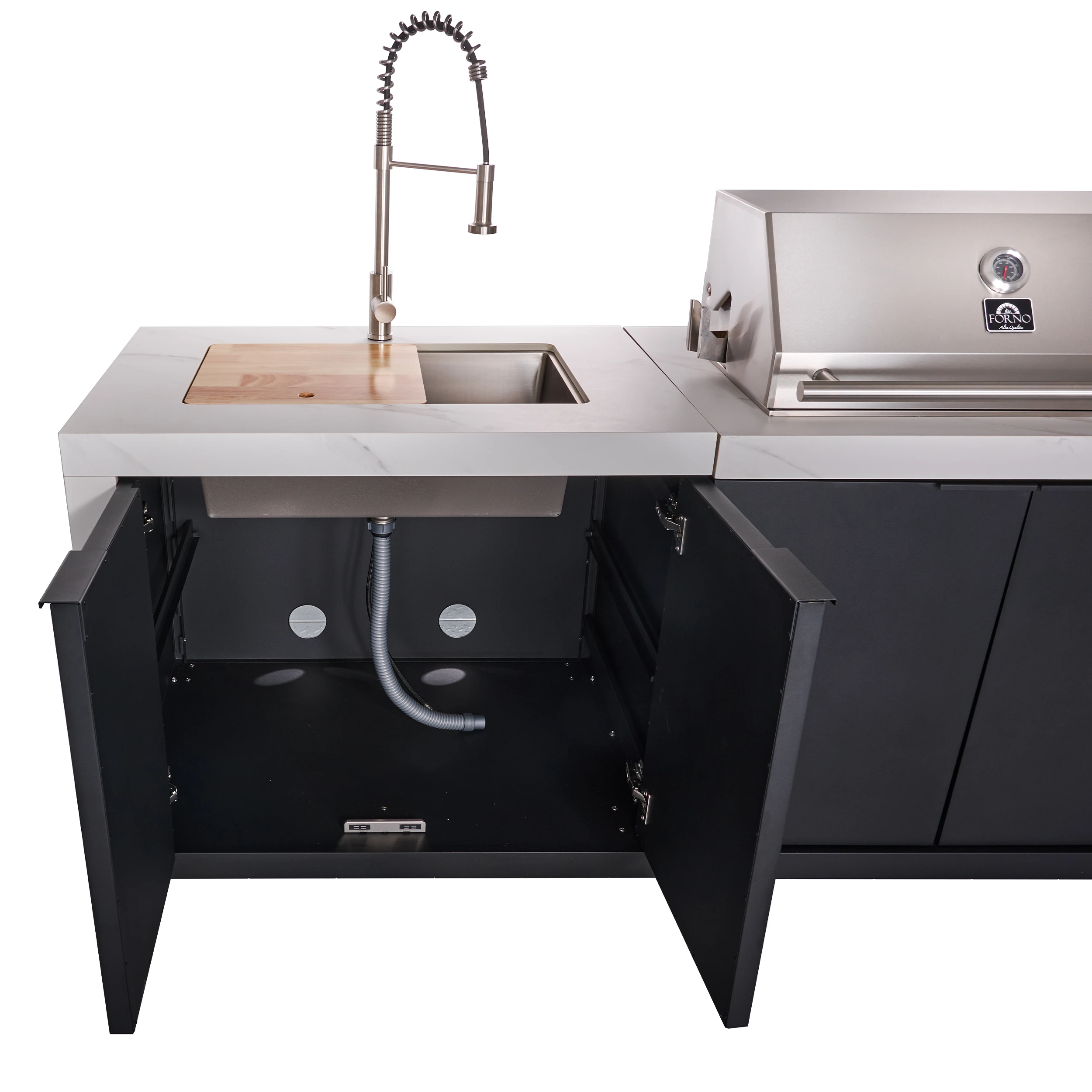 Rimini Outdoor Kitchen: 30" BBQ 62,600 BTU, 4.8 cu.ft. Refrigerators, Countertops FODKT2575WHT