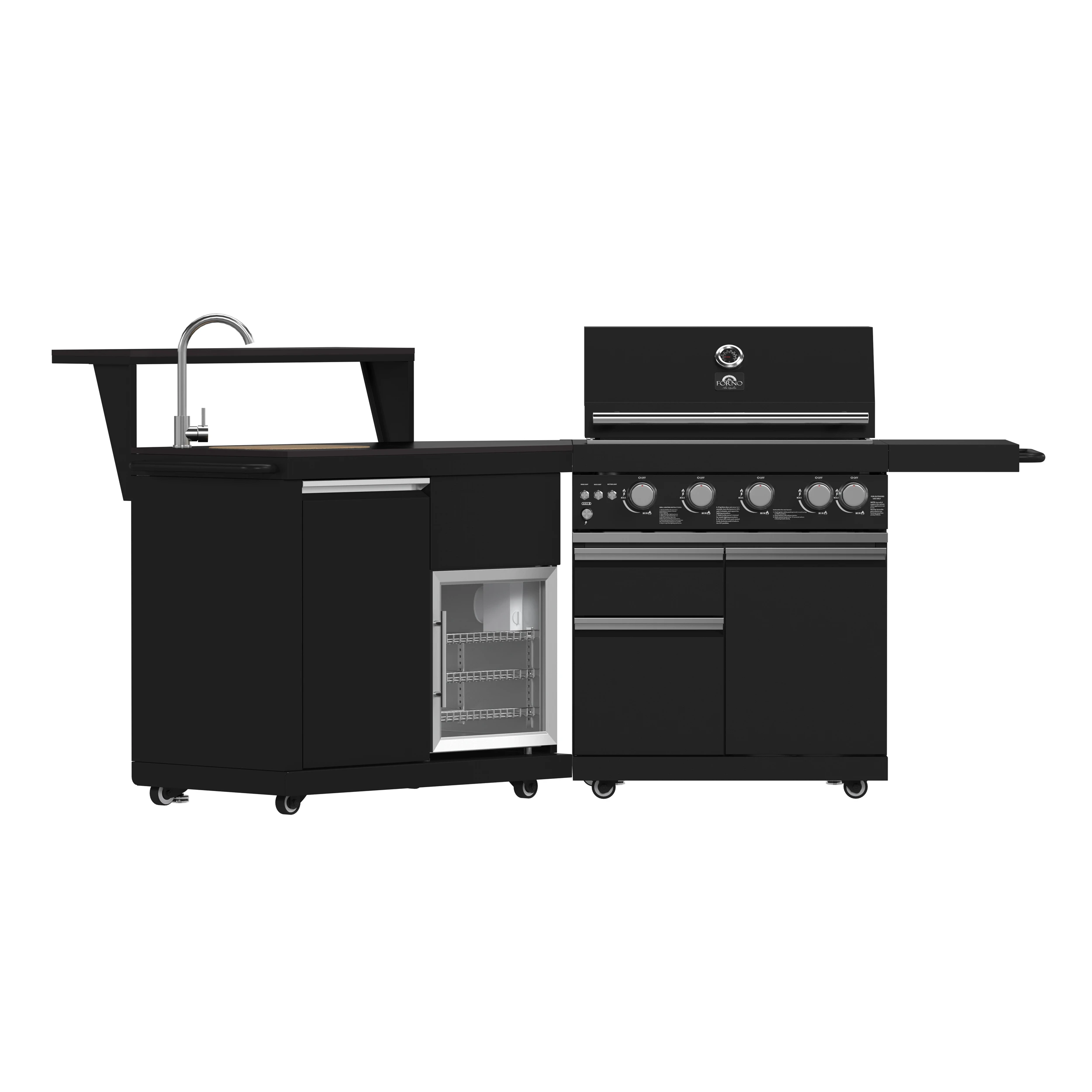 All’Aperto 62,600 BTU BBQ, 3 Burners, Infrared Burners, Sink Module, Sintered Stone Countertops, Bar and Beverage Center FODKT2582BLK