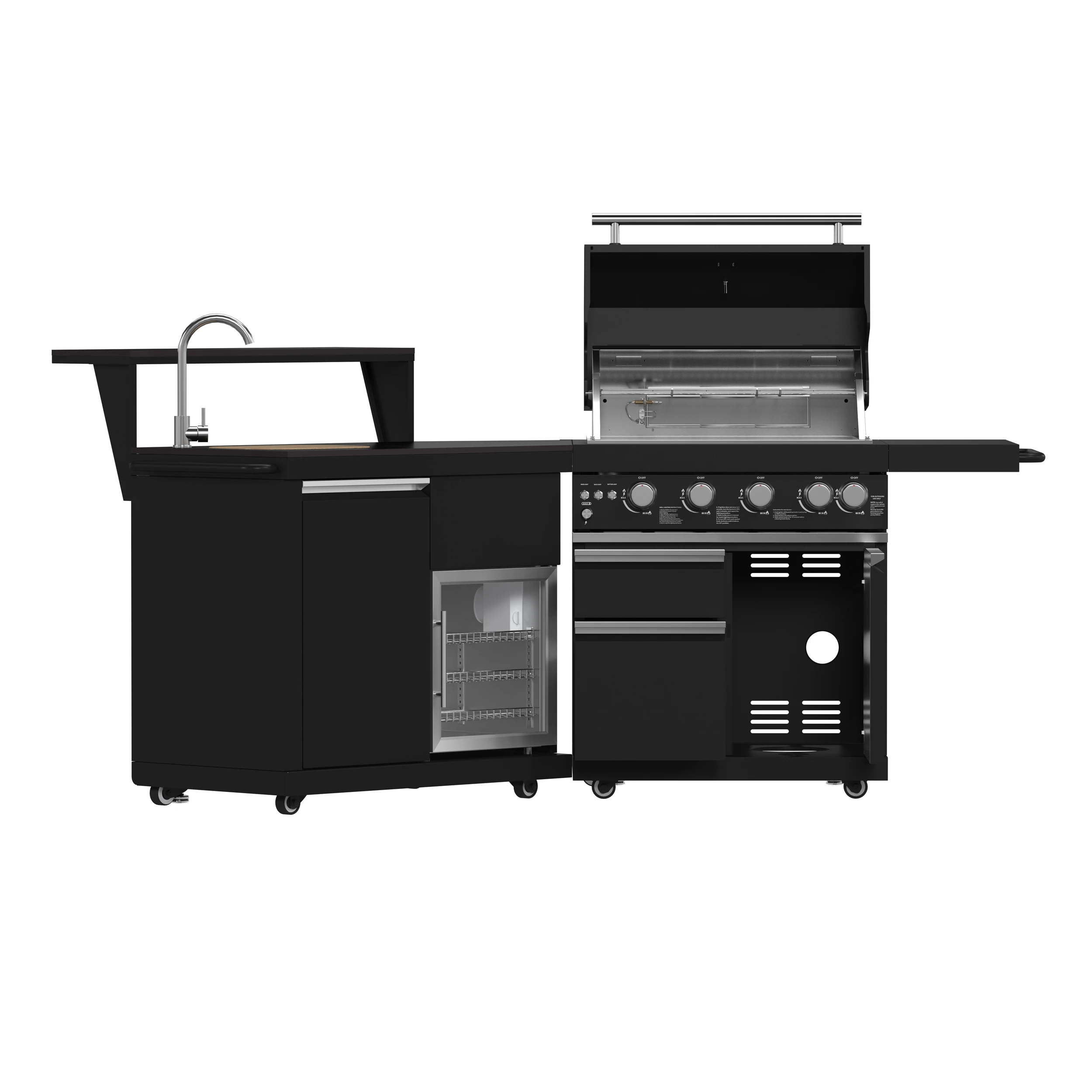 All’Aperto 62,600 BTU BBQ, 3 Burners, Infrared Burners, Sink Module, Sintered Stone Countertops, Bar and Beverage Center FODKT2582BLK