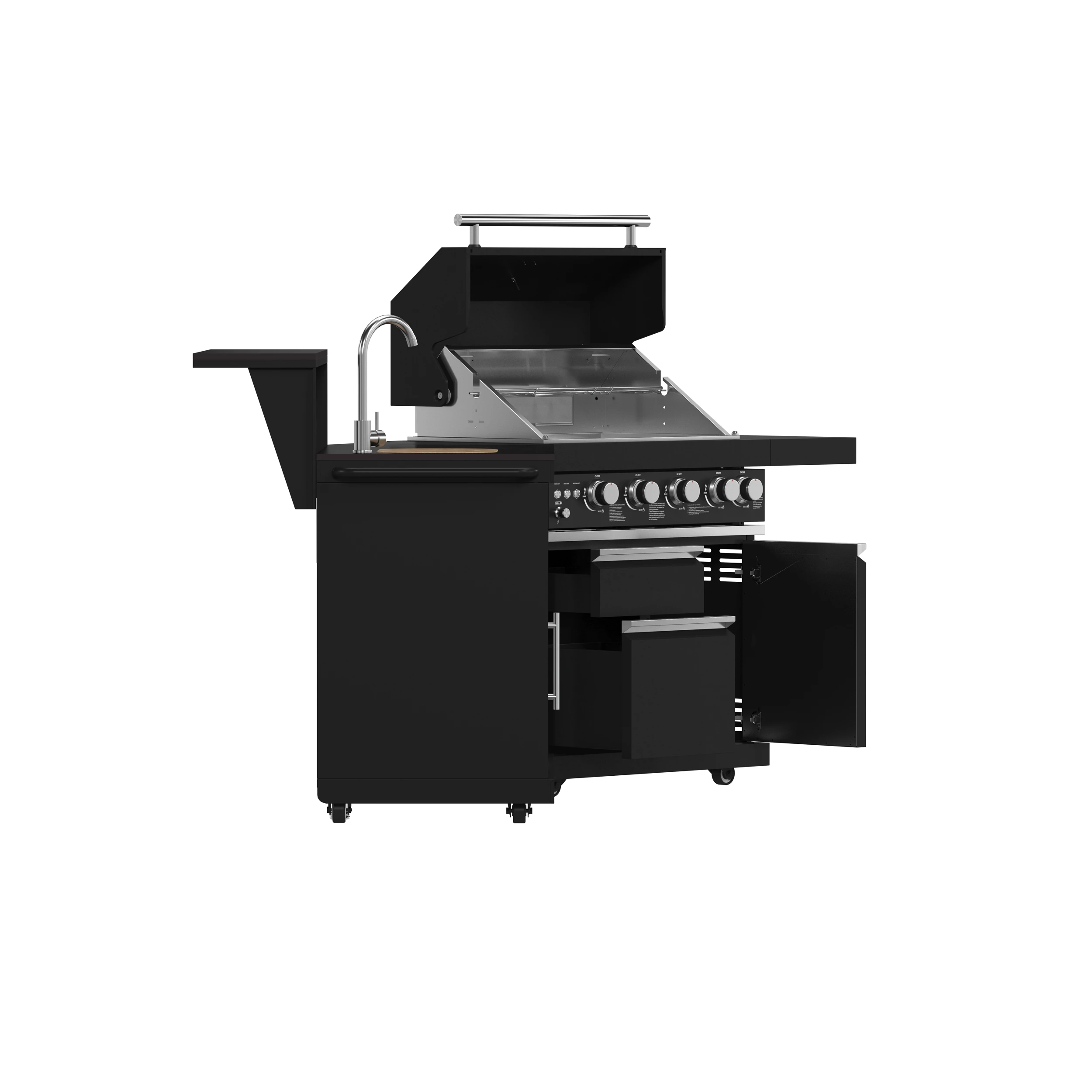 All’Aperto 62,600 BTU BBQ, 3 Burners, Infrared Burners, Sink Module, Sintered Stone Countertops, Bar and Beverage Center FODKT2582BLK