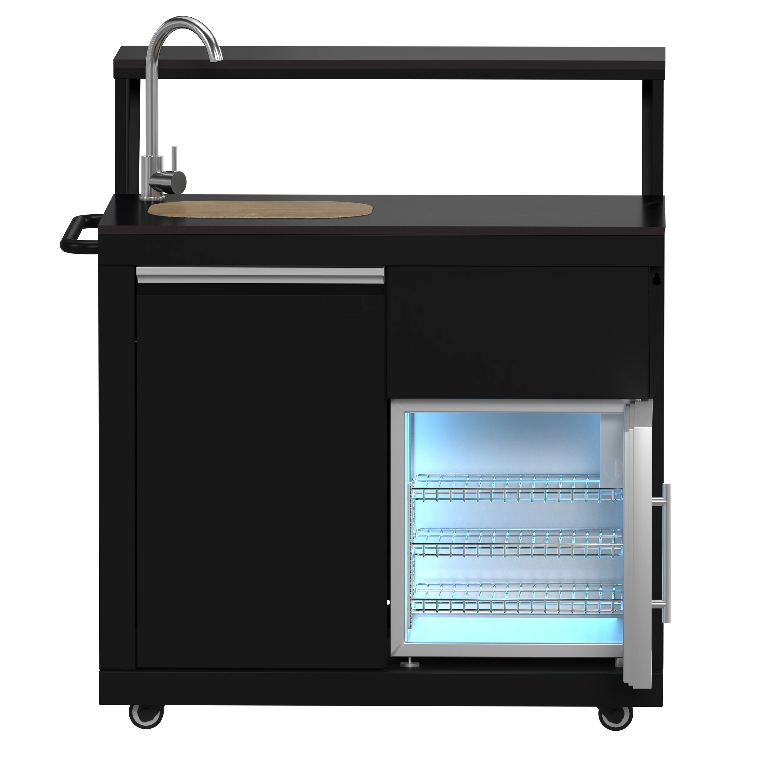 All’Aperto 62,600 BTU BBQ, 3 Burners, Infrared Burners, Sink Module, Sintered Stone Countertops, Bar and Beverage Center FODKT2582BLK
