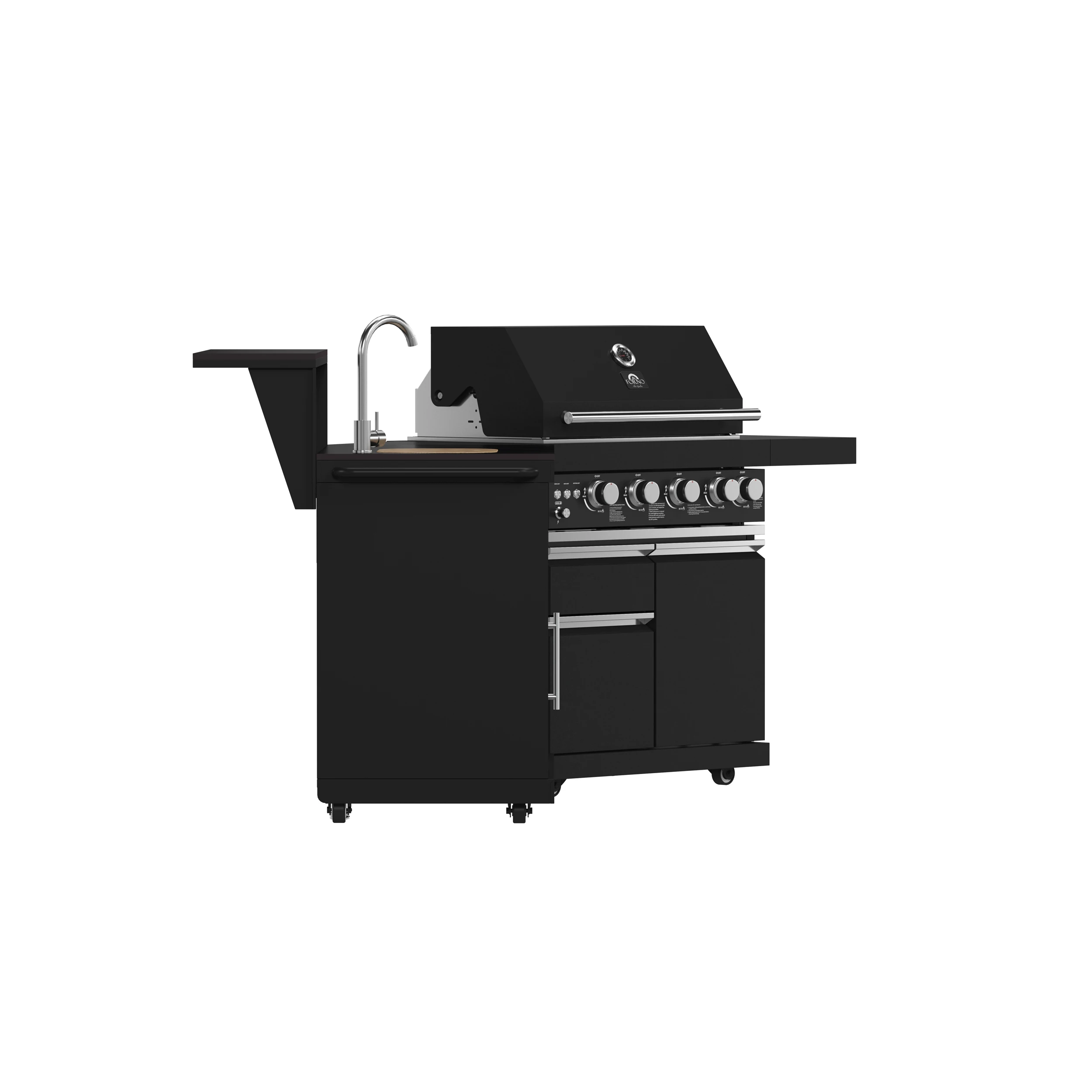 All’Aperto 62,600 BTU BBQ, 3 Burners, Infrared Burners, Sink Module, Sintered Stone Countertops, Bar and Beverage Center FODKT2582BLK