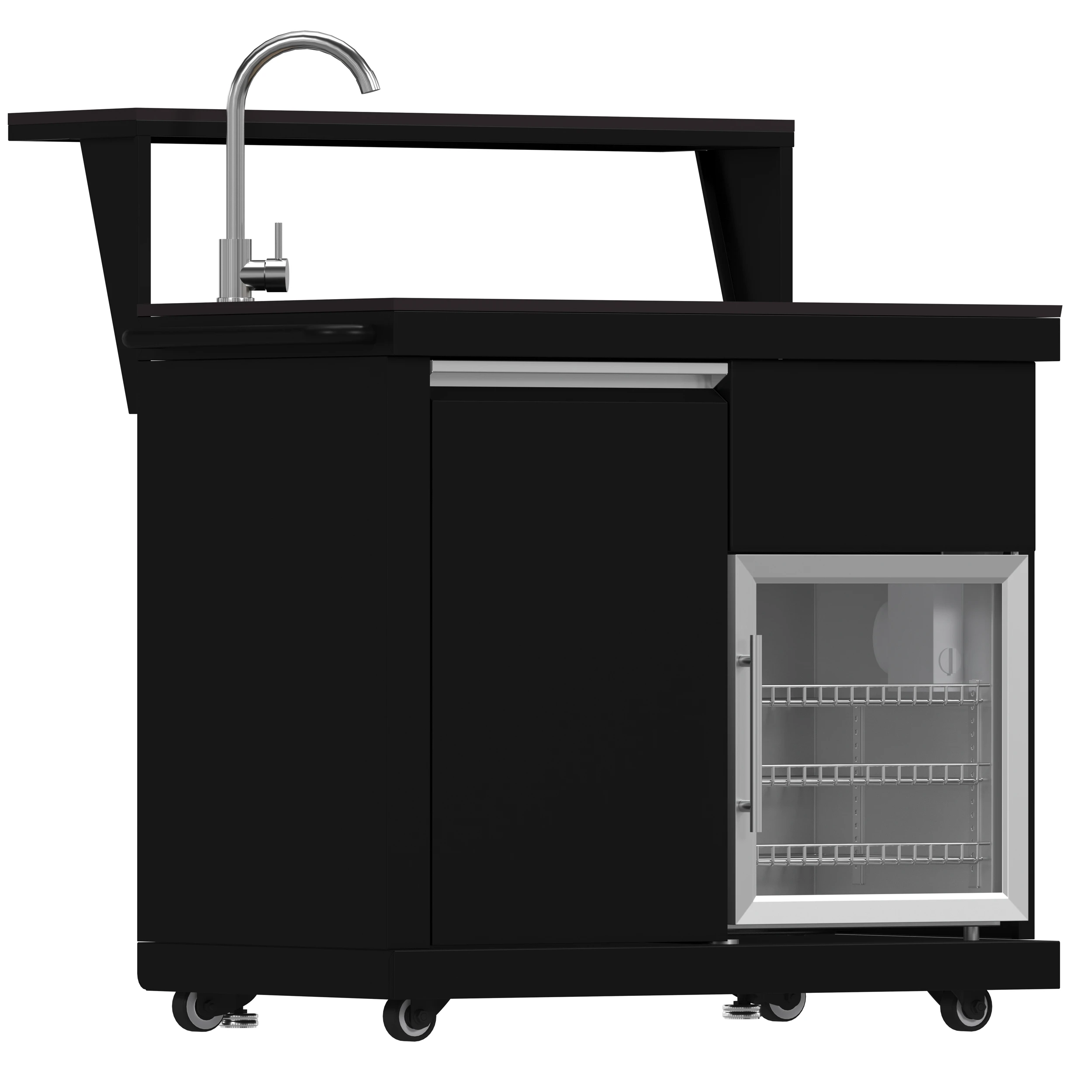 All’Aperto 62,600 BTU BBQ, 3 Burners, Infrared Burners, Sink Module, Sintered Stone Countertops, Bar and Beverage Center FODKT2582BLK