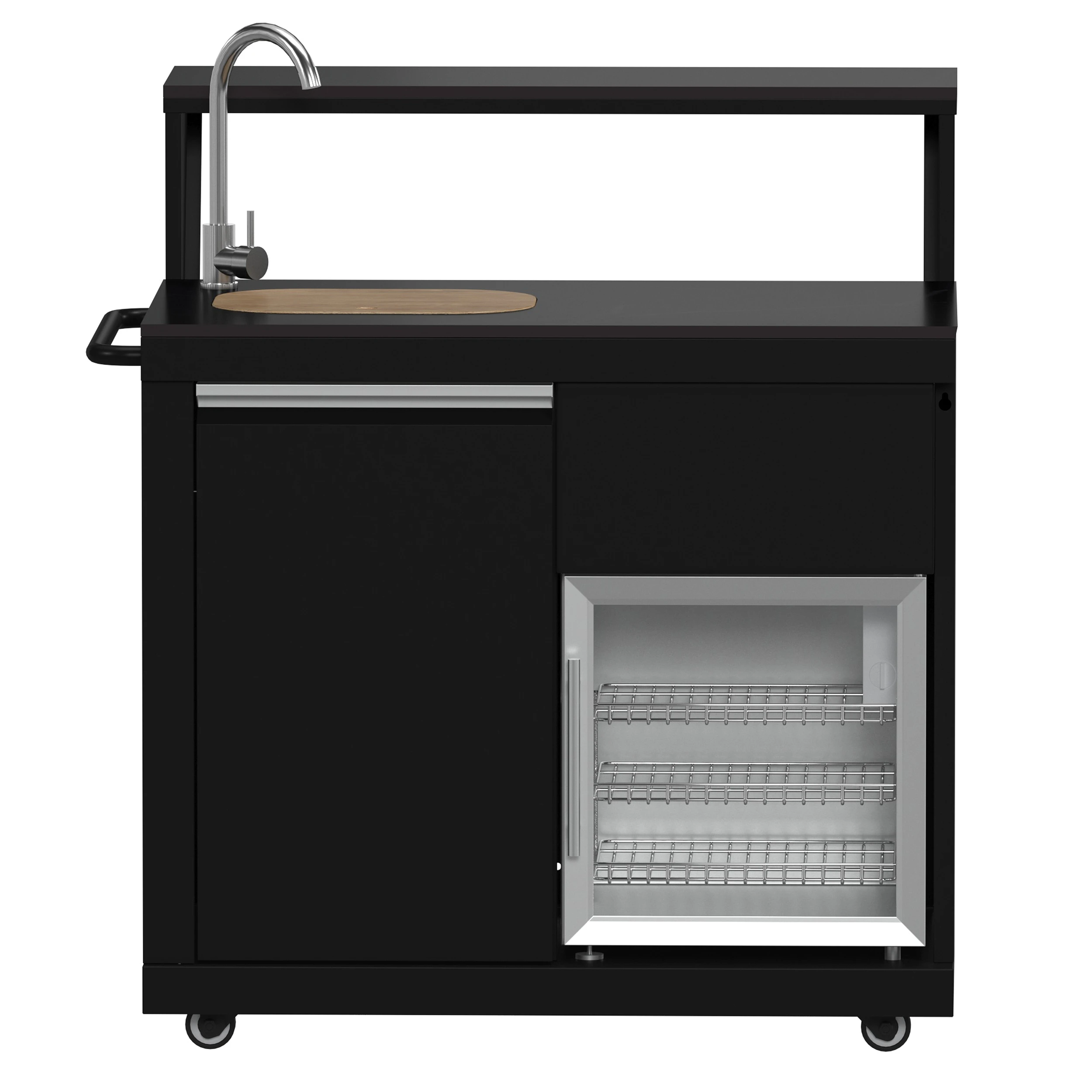 All’Aperto 62,600 BTU BBQ, 3 Burners, Infrared Burners, Sink Module, Sintered Stone Countertops, Bar and Beverage Center FODKT2582BLK