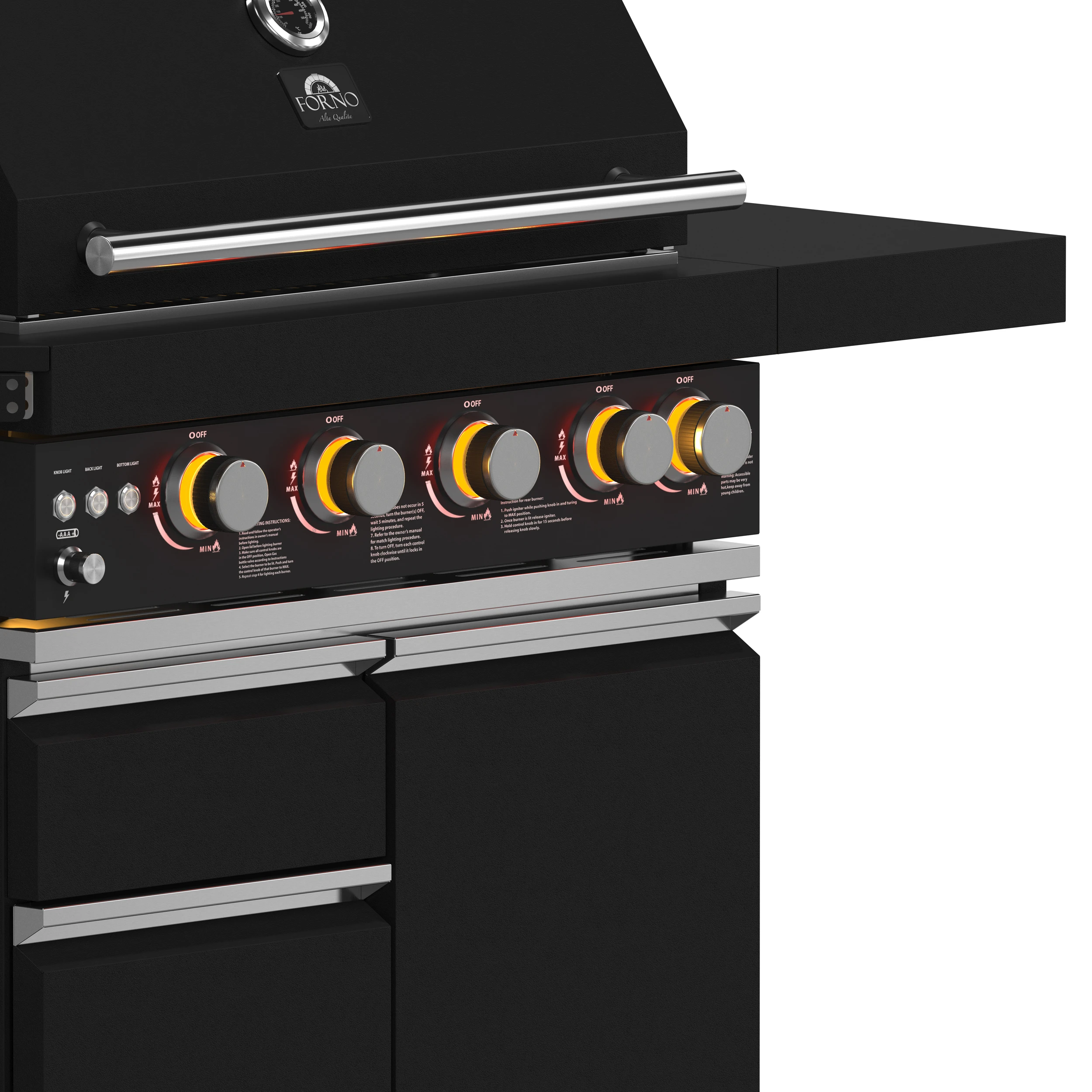 All’Aperto 62,600 BTU BBQ, 3 Burners, Infrared Burners, Sink Module, Sintered Stone Countertops, Bar and Beverage Center FODKT2582BLK