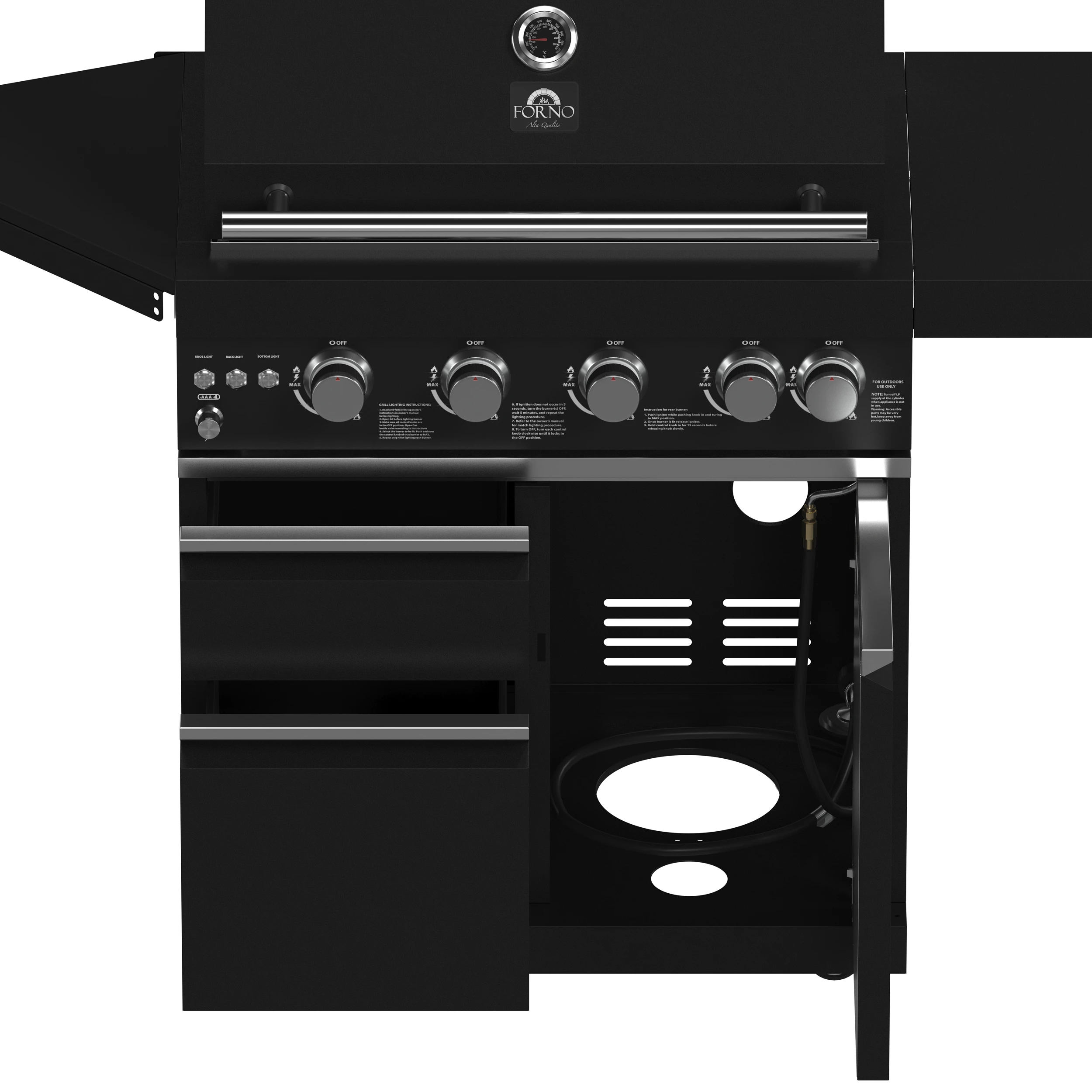 All’Aperto 62,600 BTU BBQ, 3 Burners, Infrared Burners, Sink Module, Sintered Stone Countertops, Bar and Beverage Center FODKT2582BLK