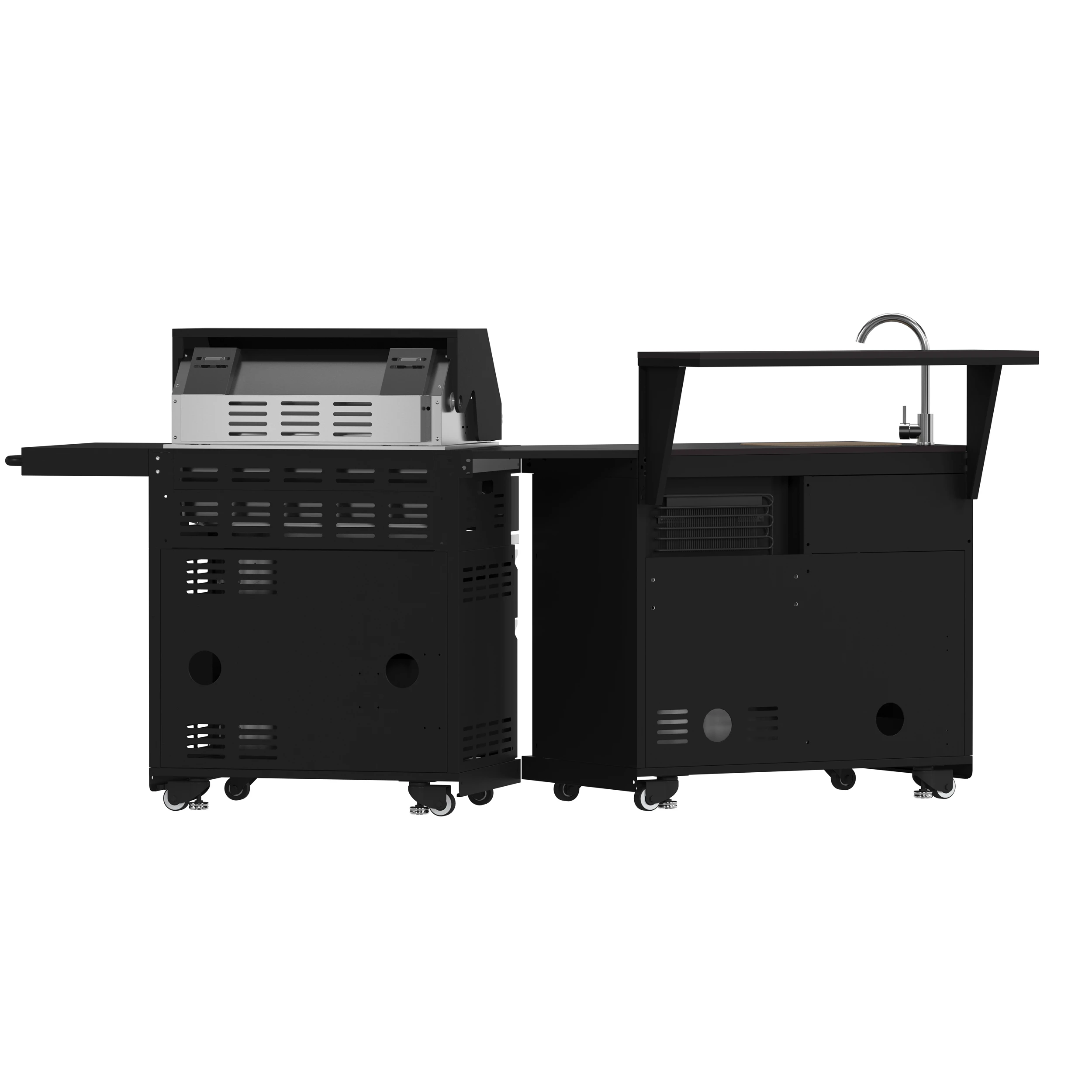 All’Aperto 62,600 BTU BBQ, 3 Burners, Infrared Burners, Sink Module, Sintered Stone Countertops, Bar and Beverage Center FODKT2582BLK