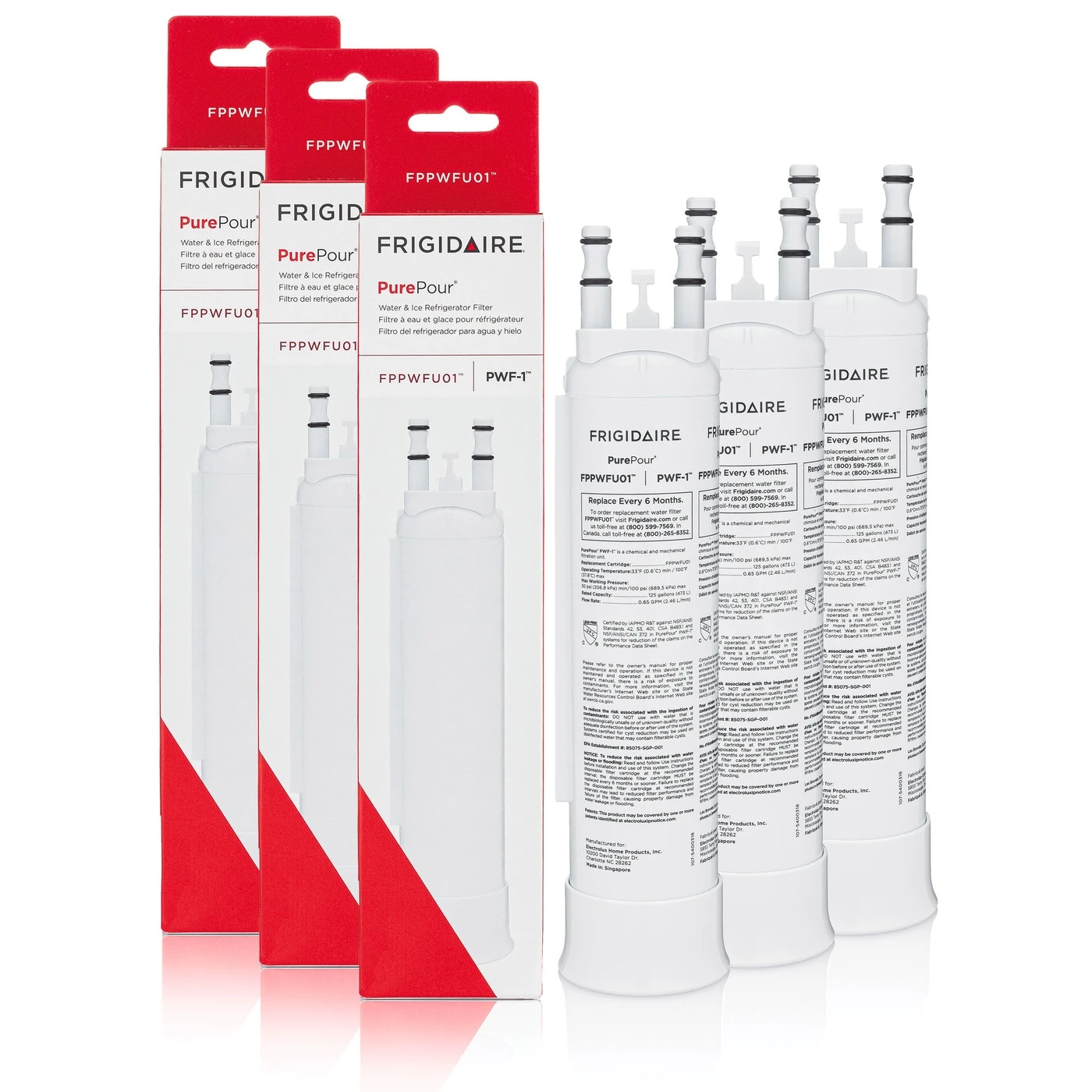 PurePour™ Water and Ice Refrigerator Filter PWF-1™ - Set of 3 FPPWFU013PAK, product image 1 of 3