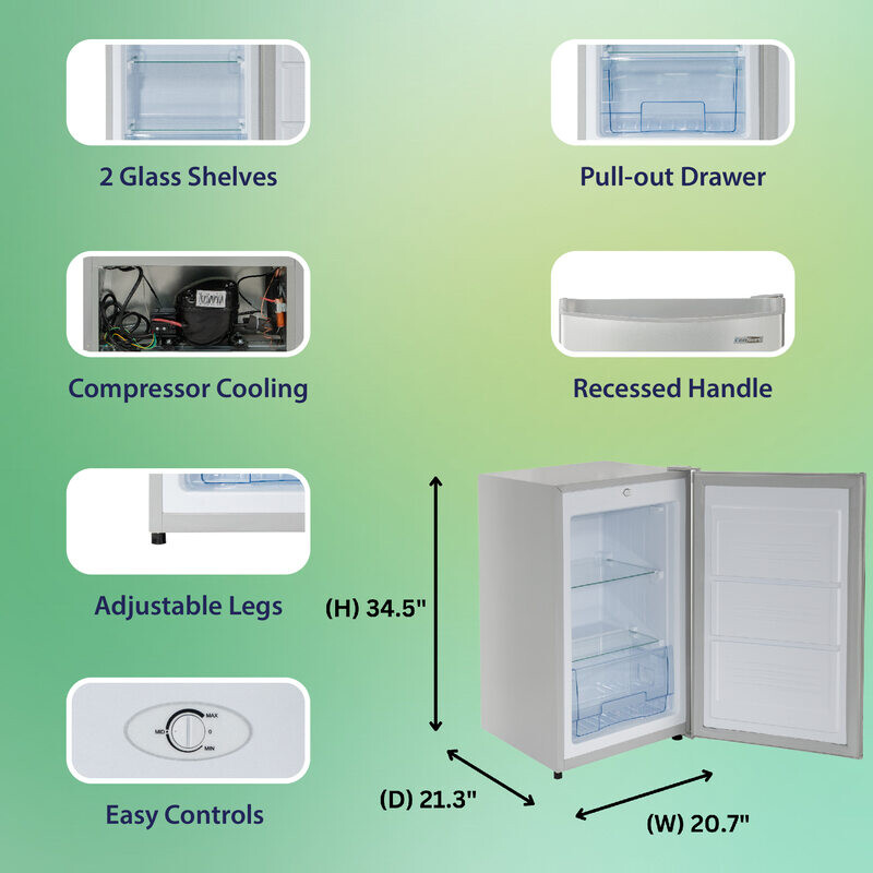 Conserv 3cf Compact Upright Freezer REVERSIBLE DOOR Freestanding 110V E-Star FR300SG