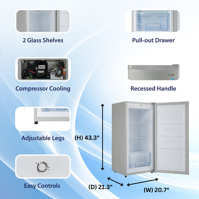 Conserv 4.3cf Compact Upright Freezer REVERSIBLE DOOR Freestanding 110V E-Star FR430SC
