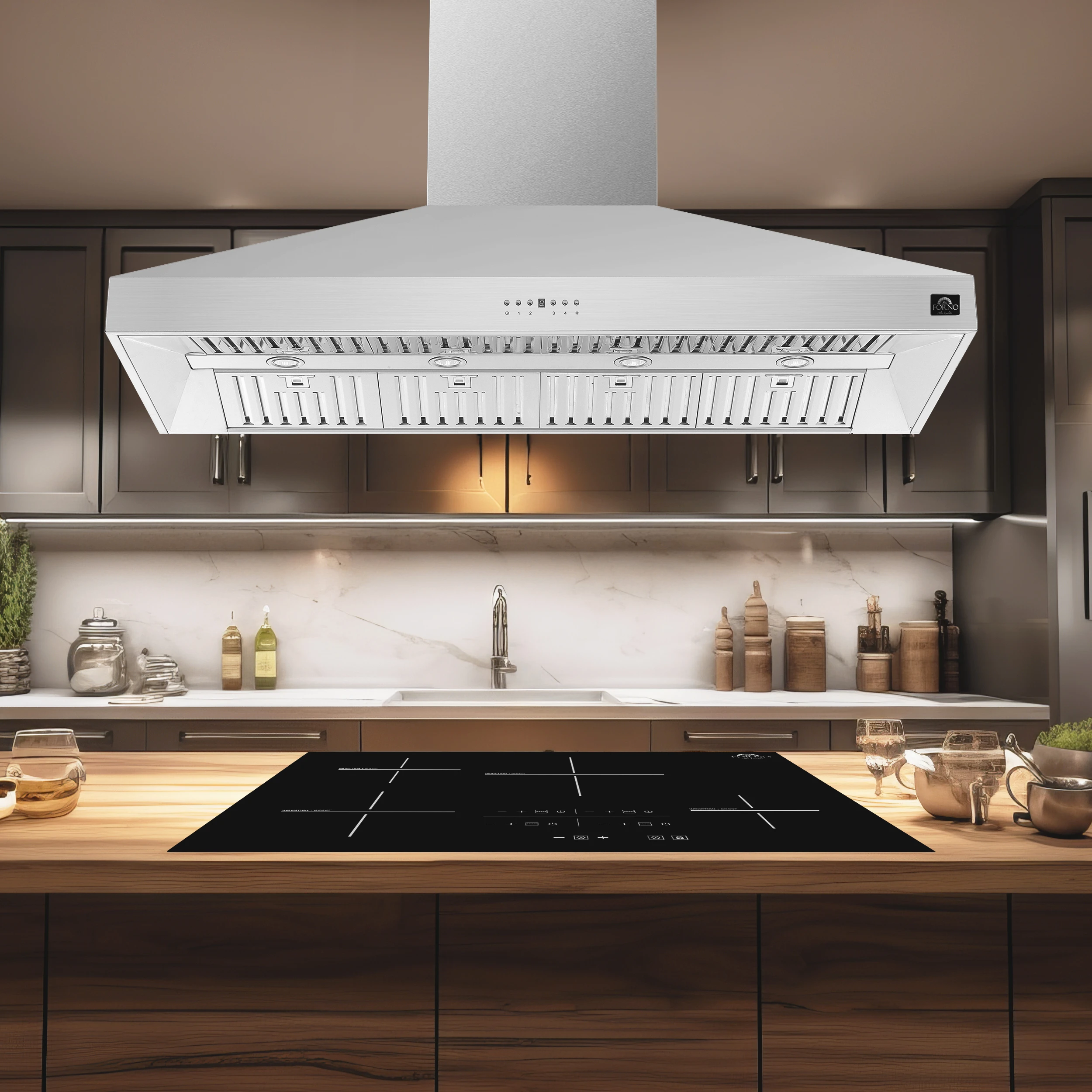 Coppito 60-Inch Island Range Hood, Stainless Steel, LED Lighting, Adjustable Fan Speeds FRHIS512960