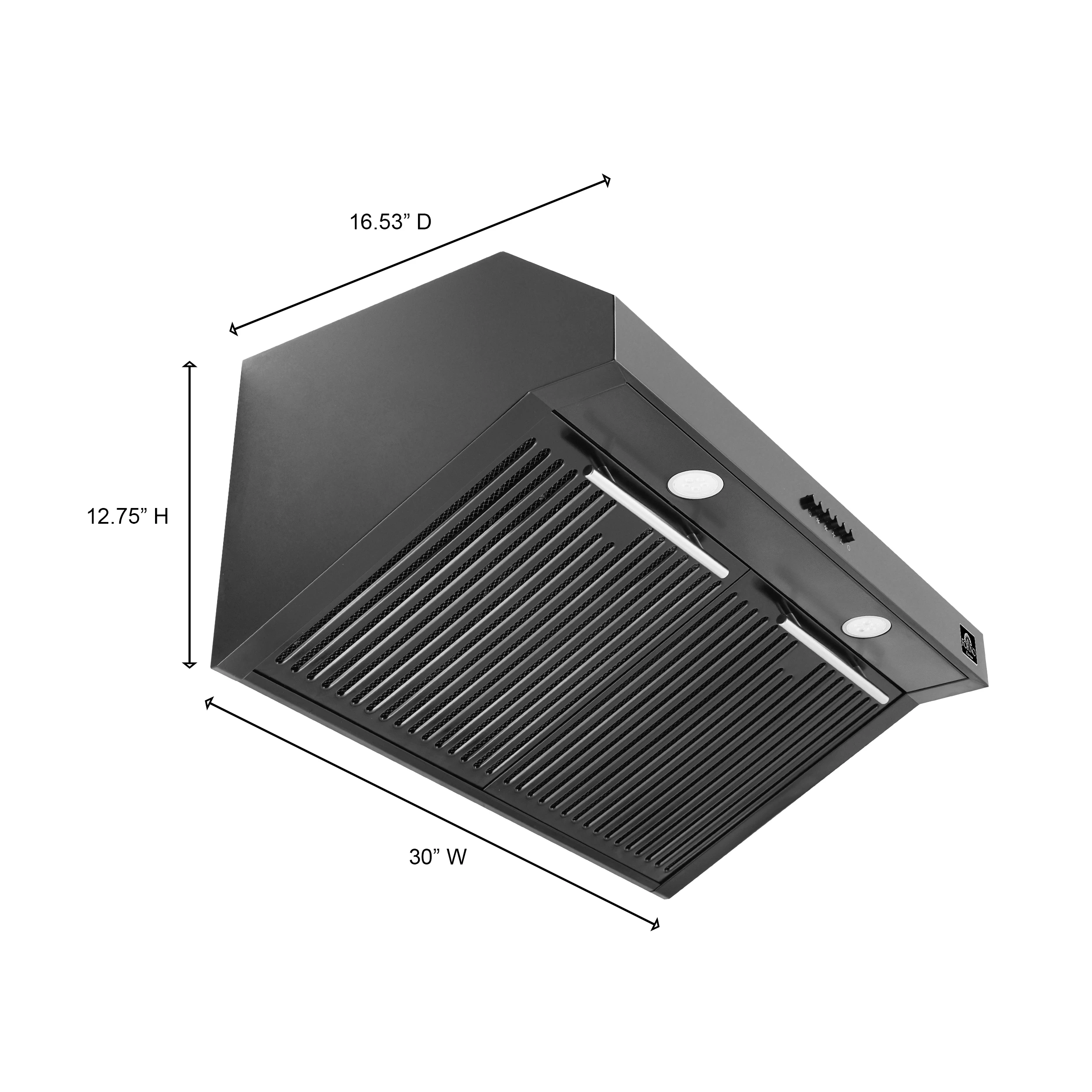 Bari Espresso 30-Inch Under Cabinet Range Hood, , 600 CFM, LED Lighting, Dishwasher-Safe Baffle Filters, 3-Speed Fan Control FRHUC525530BLK