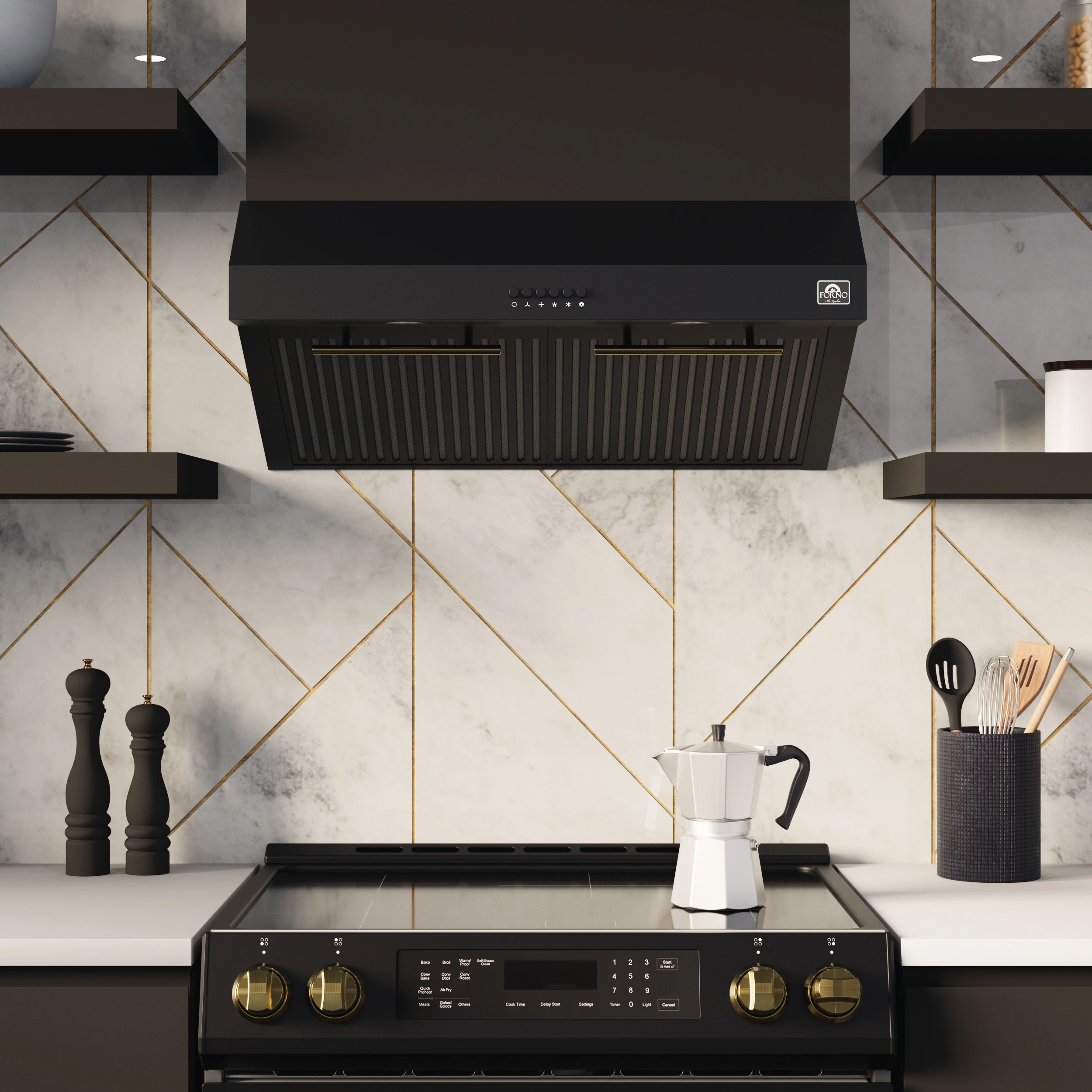 Bari Espresso 30-Inch Under Cabinet Range Hood, , 600 CFM, LED Lighting, Dishwasher-Safe Baffle Filters, 3-Speed Fan Control FRHUC525530BLK