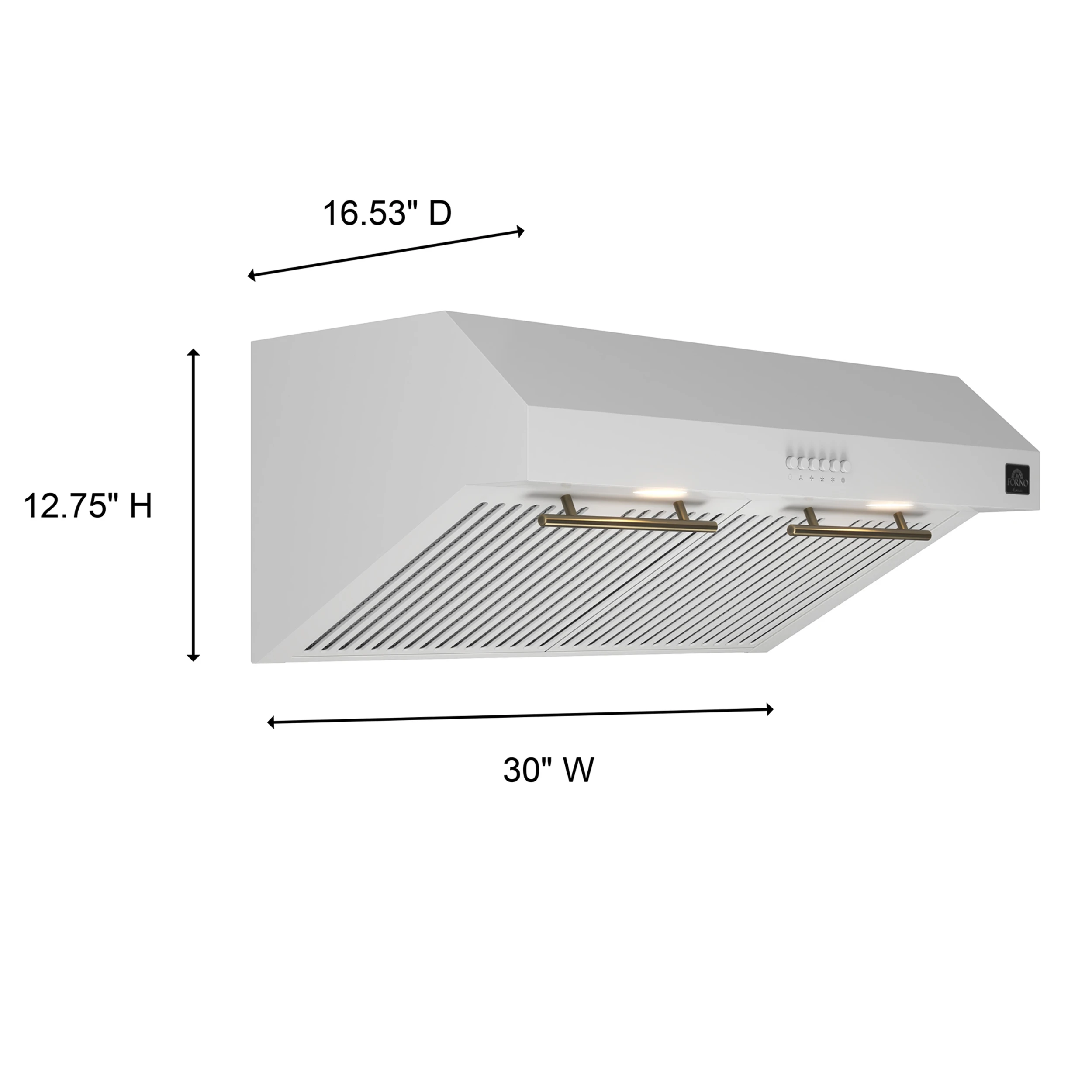 Bari Espresso 30-Inch Under Cabinet Range Hood, , 600 CFM, LED Lighting, Dishwasher-Safe Baffle Filters, 3-Speed Fan Control FRHUC525530WHT