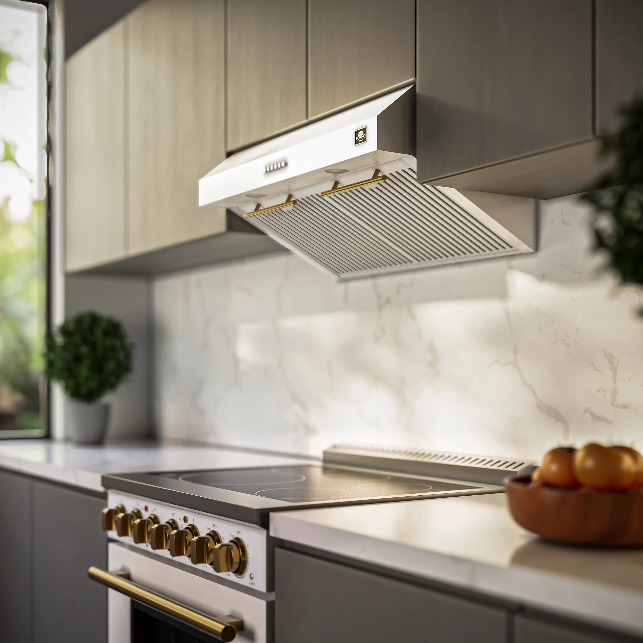Bari Espresso 30-Inch Under Cabinet Range Hood, , 600 CFM, LED Lighting, Dishwasher-Safe Baffle Filters, 3-Speed Fan Control FRHUC525530WHT