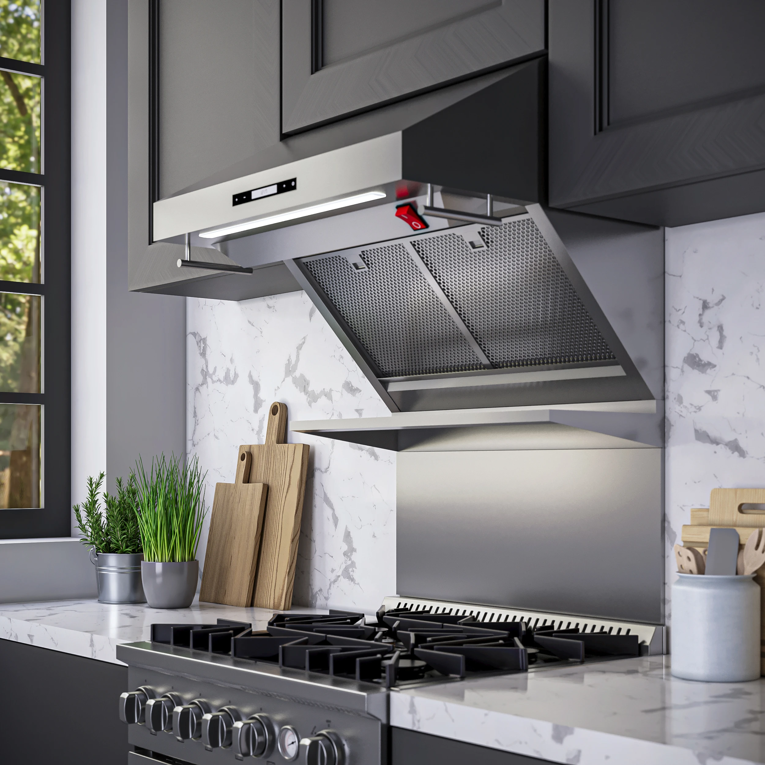 Savona 30-Inch Wall Mount Range Hood, Hybrid Filters, Backsplash Included FRHWM502930HB
