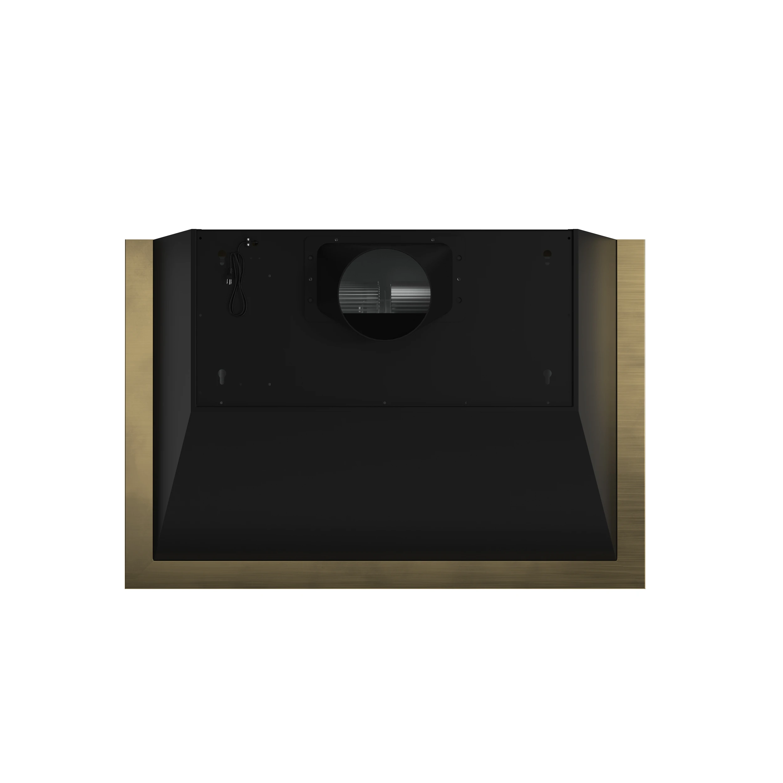 Vittorio 36-Inch Wall Mount Range Hood, Black with Antique Brass Trim, 600 CFM Airflow, Dishwasher-Safe Baffle Filters, Remote Control, 3-Speed Fan, Bright LED Lighting. FRHWM507836BLK