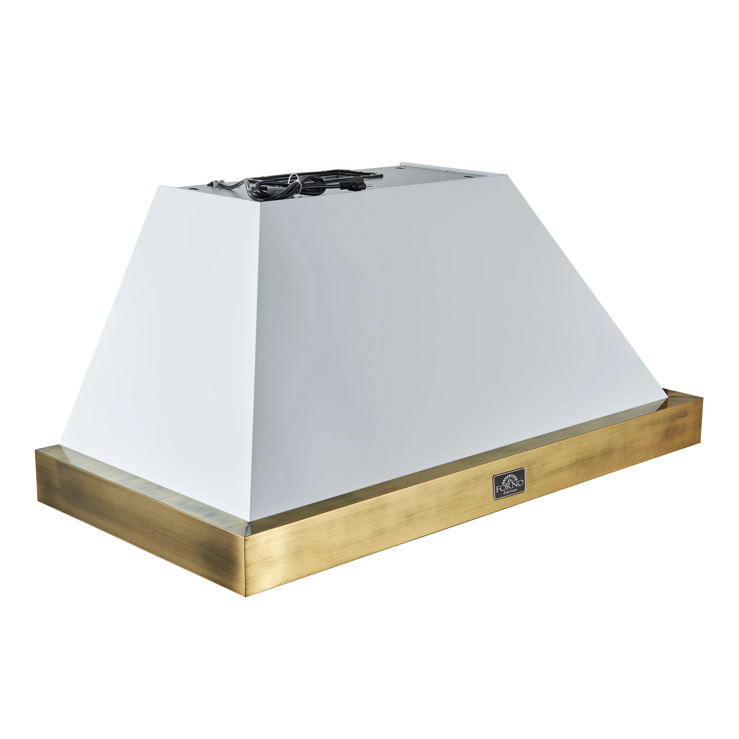 Vittorio 48-Inch Wall Mount Range Hood, White with Antique Brass Trim, 600 CFM Airflow, Dishwasher-Safe Baffle Filters, Remote Control, 3-Speed Fan, Bright LED Lighting FRHWM507848WHT