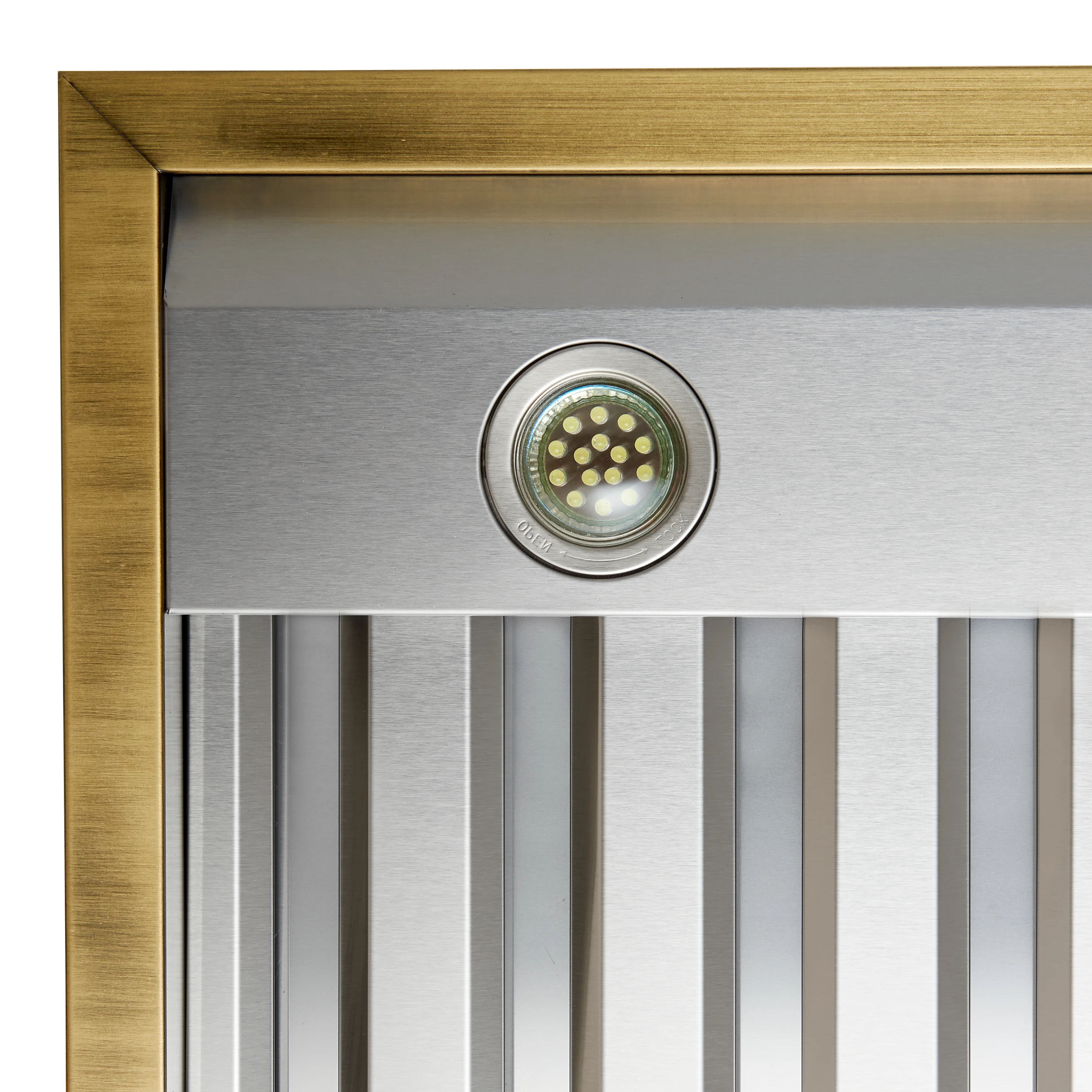 Vittorio 48-Inch Wall Mount Range Hood, White with Antique Brass Trim, 600 CFM Airflow, Dishwasher-Safe Baffle Filters, Remote Control, 3-Speed Fan, Bright LED Lighting FRHWM507848WHT