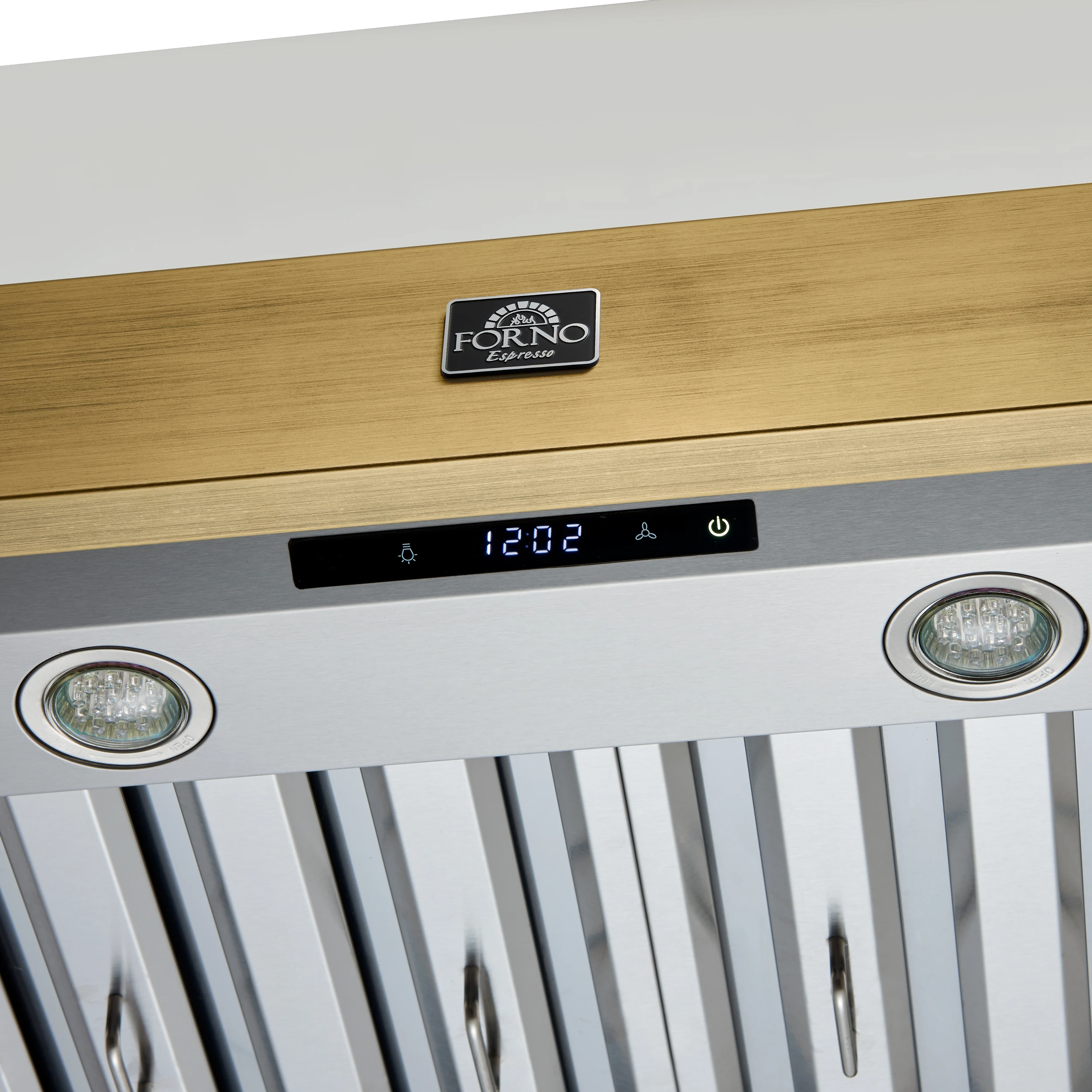 Vittorio 48-Inch Wall Mount Range Hood, White with Antique Brass Trim, 600 CFM Airflow, Dishwasher-Safe Baffle Filters, Remote Control, 3-Speed Fan, Bright LED Lighting FRHWM507848WHT