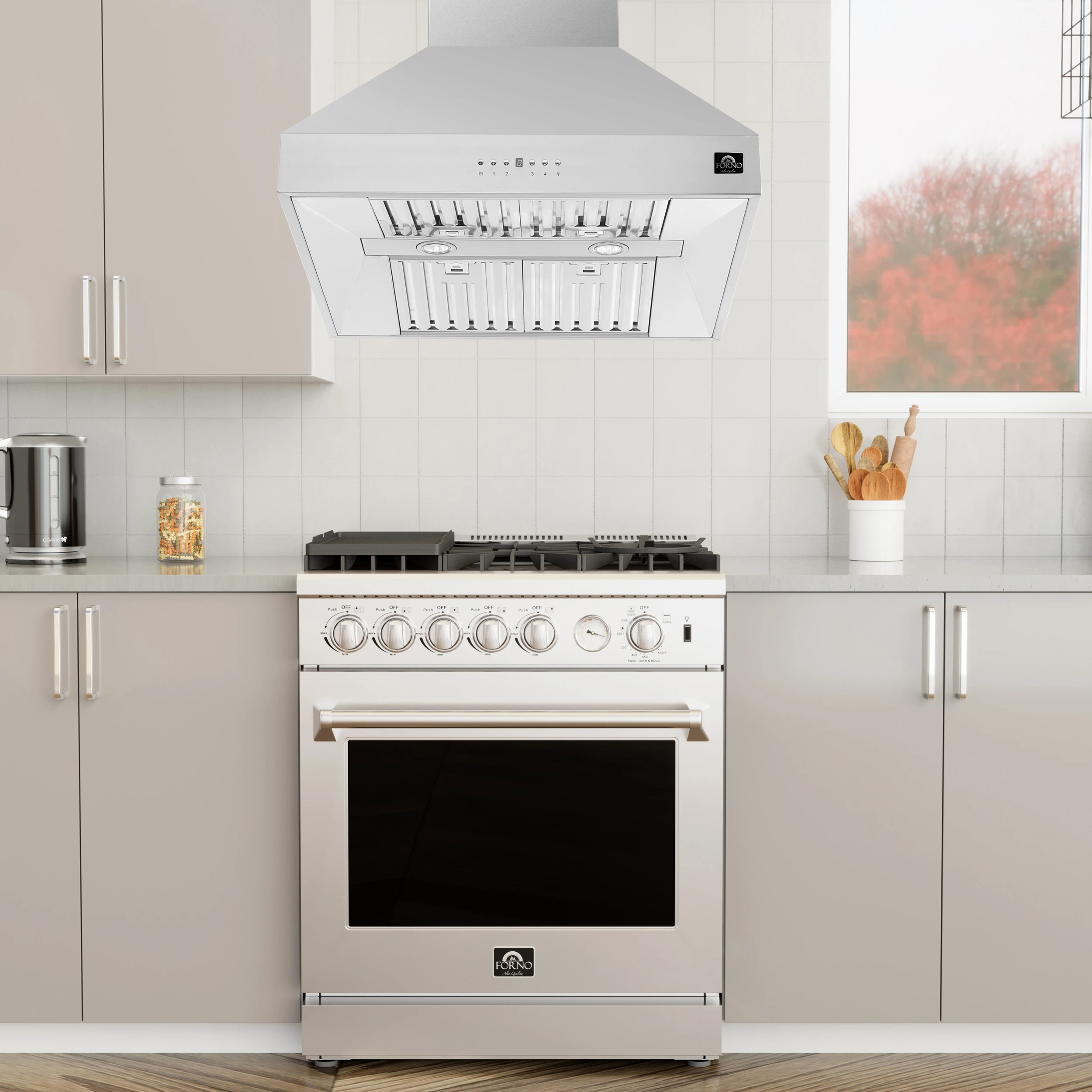 Orvieto 30-Inch Wall Mount Range Hood, LED Lighting, Heavy Duty, FRHWM509430