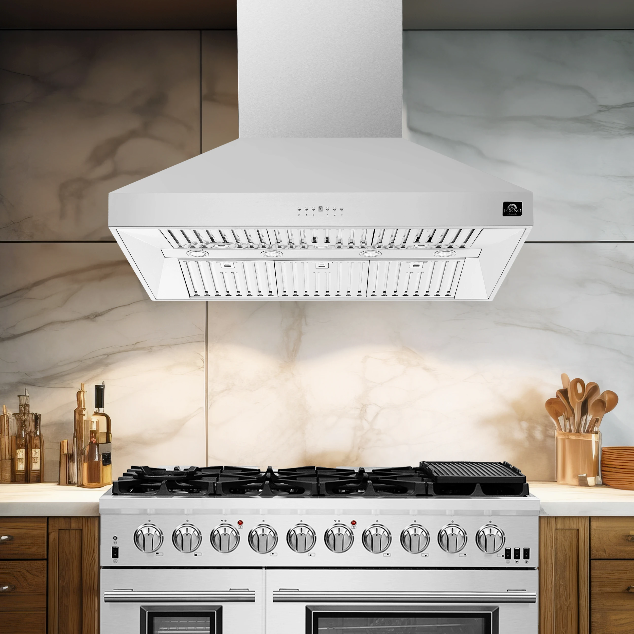 Orvieto 48-Inch Wall Mount Range Hood, LED Lighting, Heavy Duty, FRHWM509448