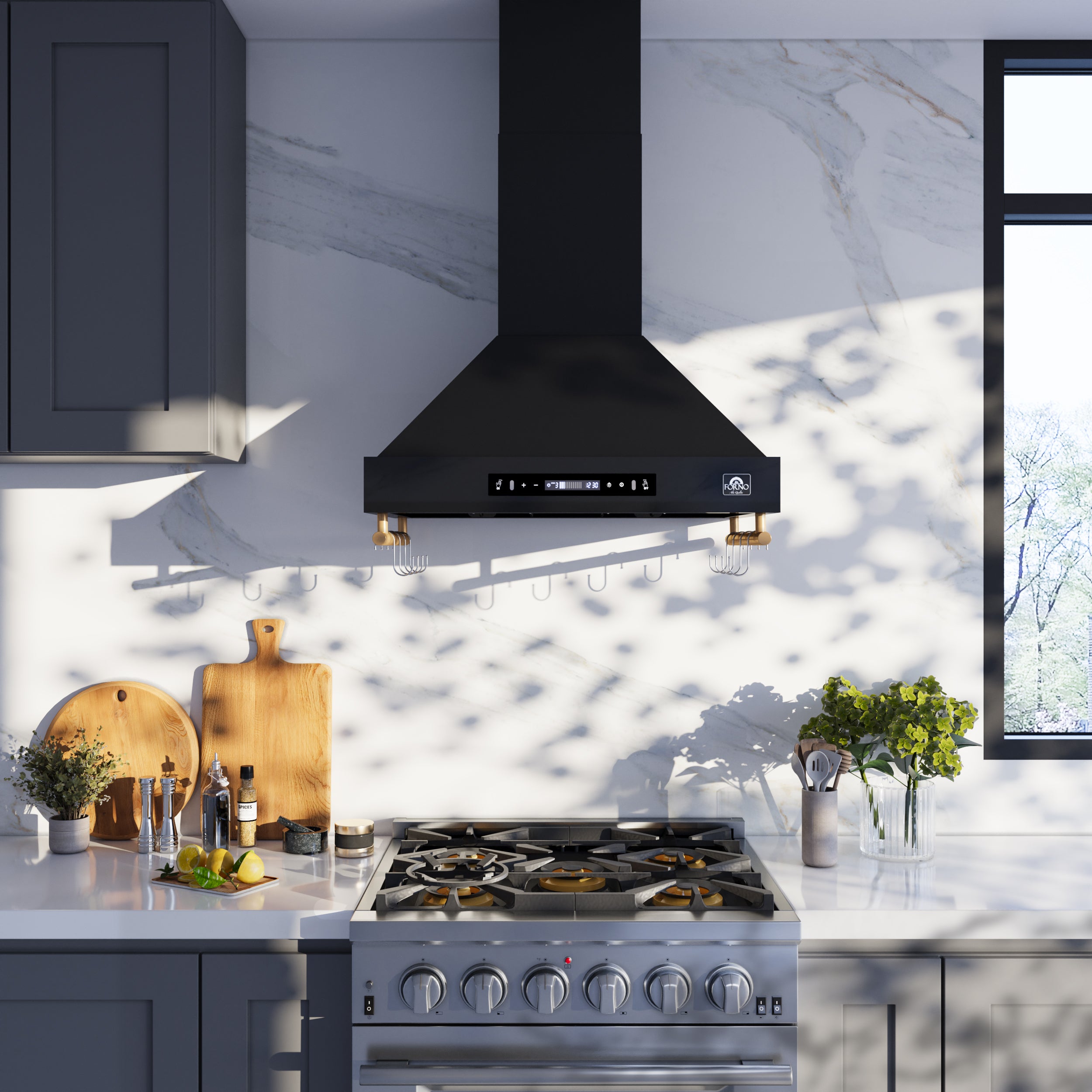 Venezia 30 Inch Wall-Mounted Range Hood in with Touch Controls and Baffle Filters FRHWM550330BLK