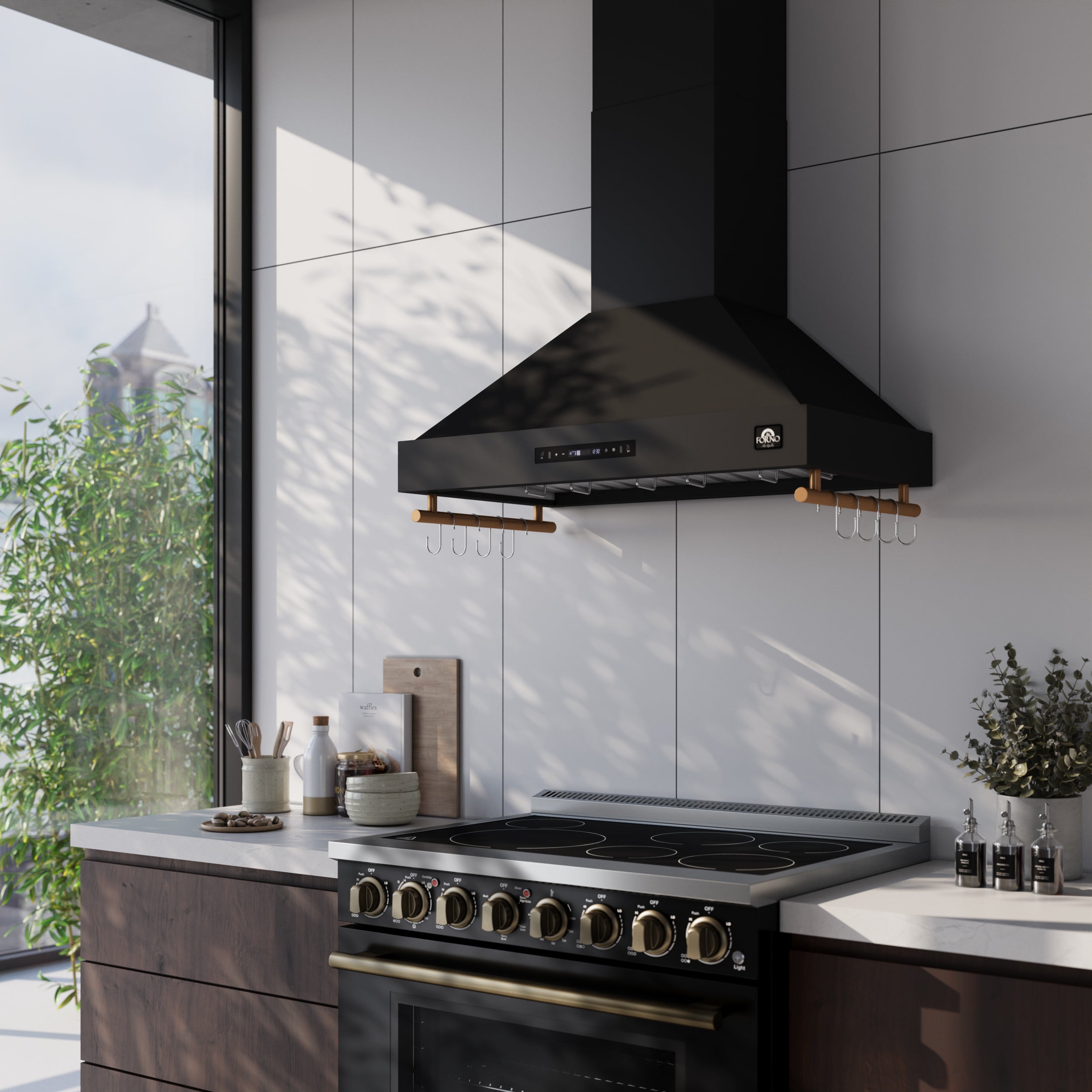 Venezia 36 Inch Wall-Mounted Range Hood in with Touch Controls and Baffle Filters FRHWM550336BLK