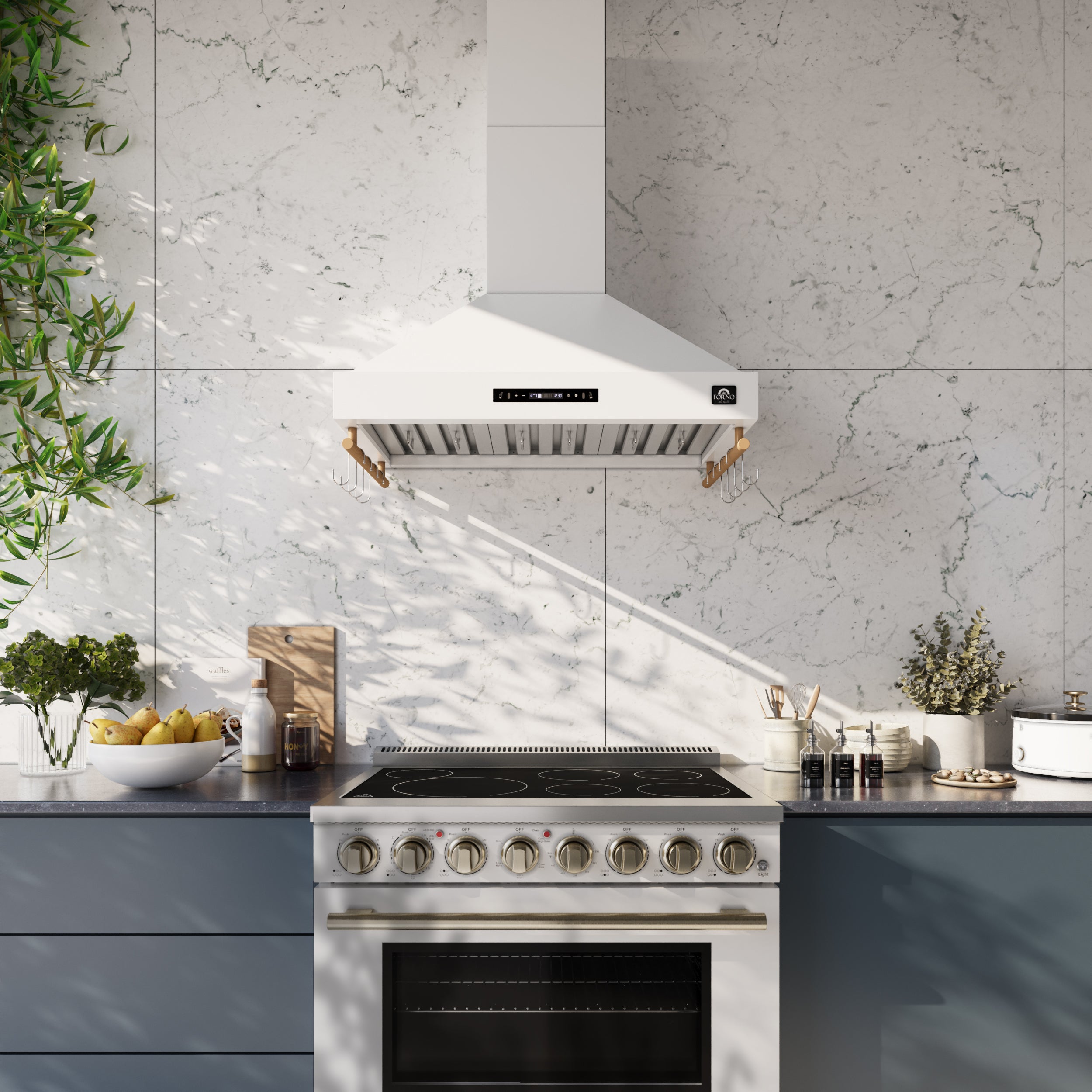 Venezia 36 Inch Wall-Mounted Range Hood in with Touch Controls and Baffle Filters FRHWM550336WHT