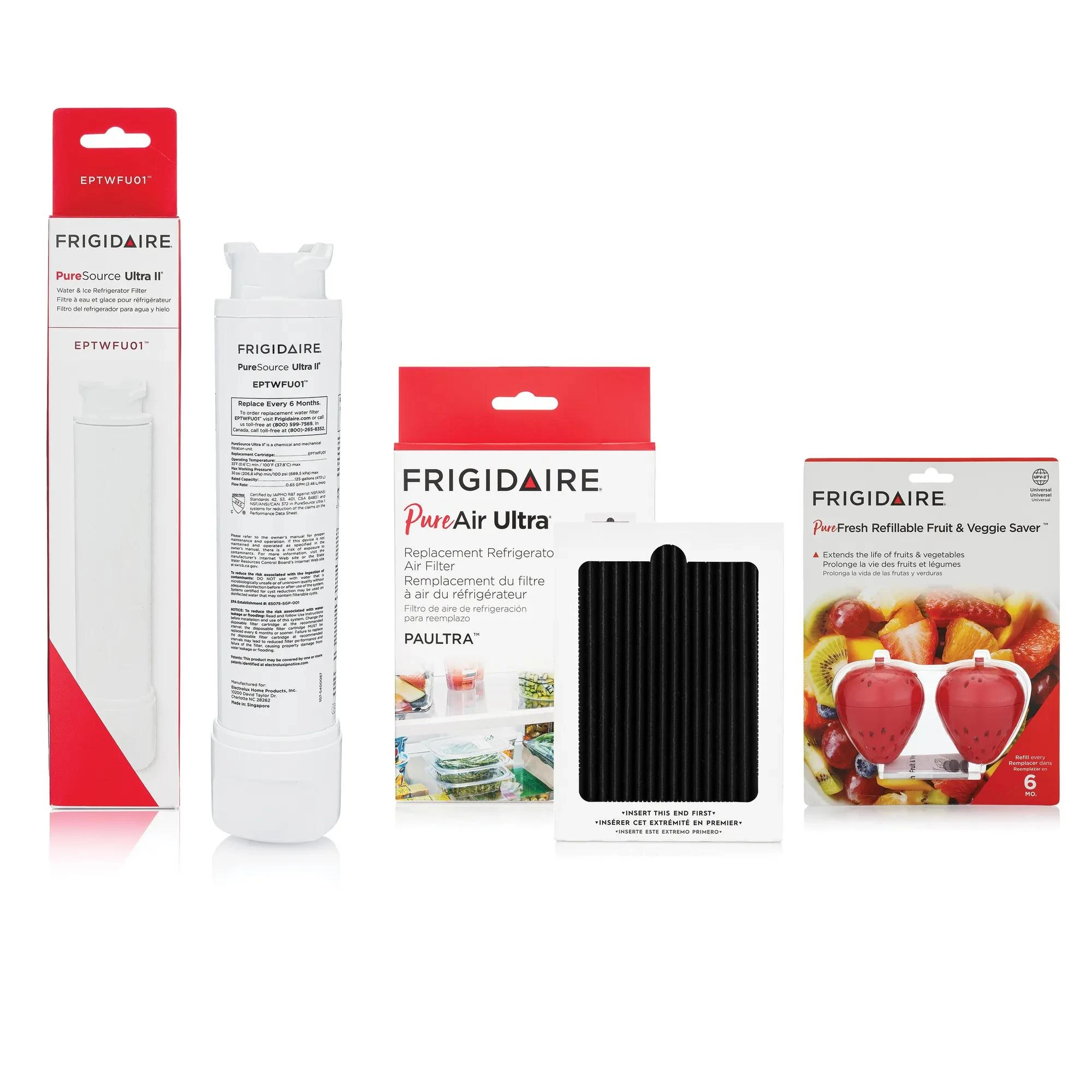 EPTWFU01, PAULTRA, and FRPFUFV2 Water and Air Filter Combo Kit with Produce Saver FRIGCOMBO11