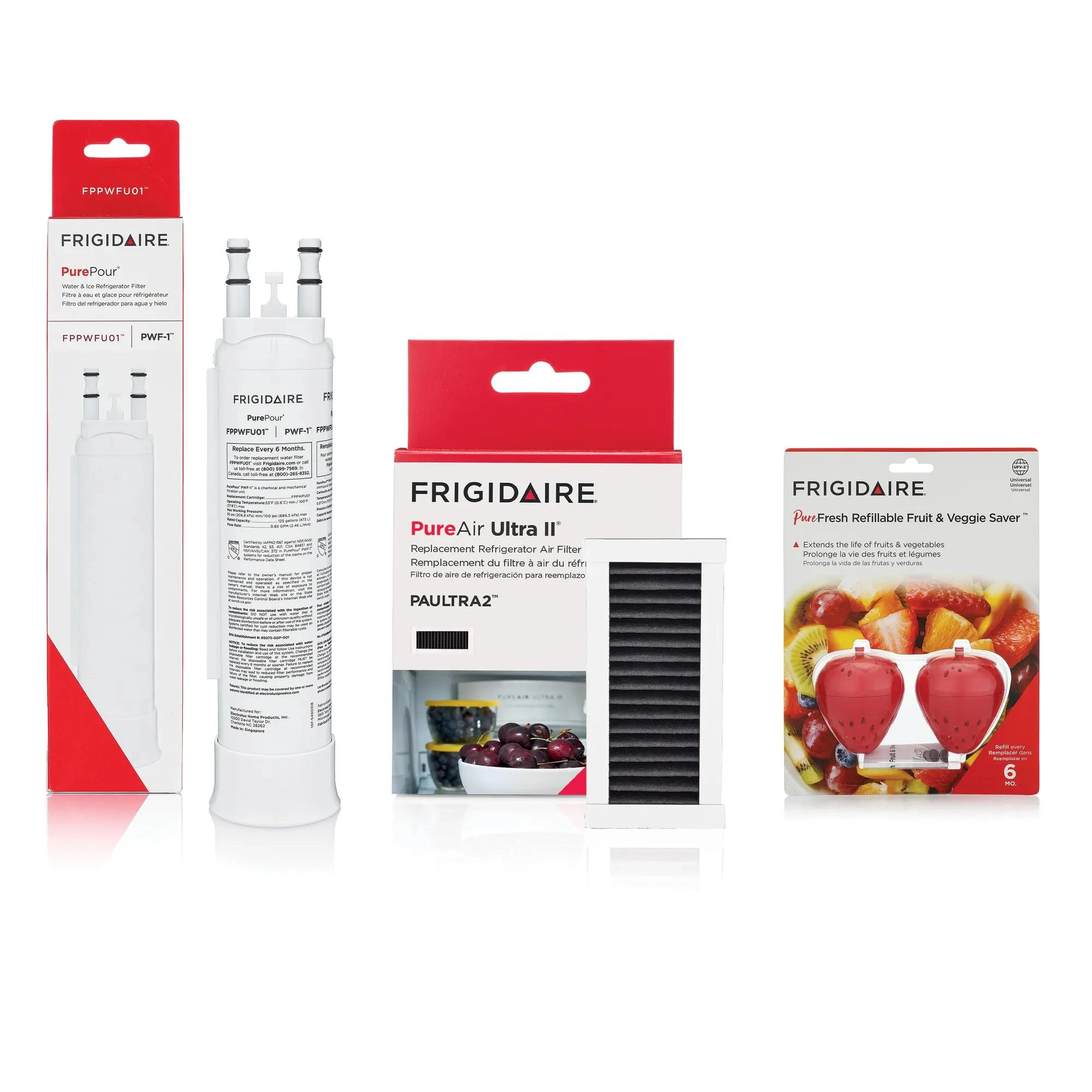 FPPWFU01, PAULTRA2, and FRPFUFV2 Water and Air Filter Combo Kit with Produce Saver FRIGCOMBO12