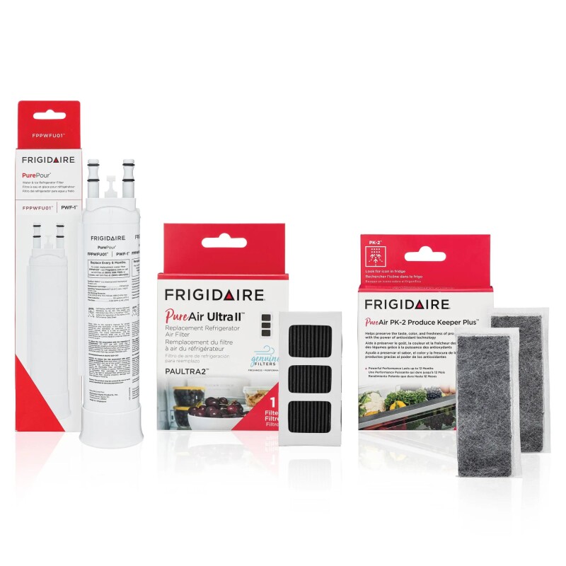 FPPWFUO1, (2) FRPAPK2RF, PAULTRA2 Water and Air Filter Combo Kit with Produce Keeper FRIGCOMBO16