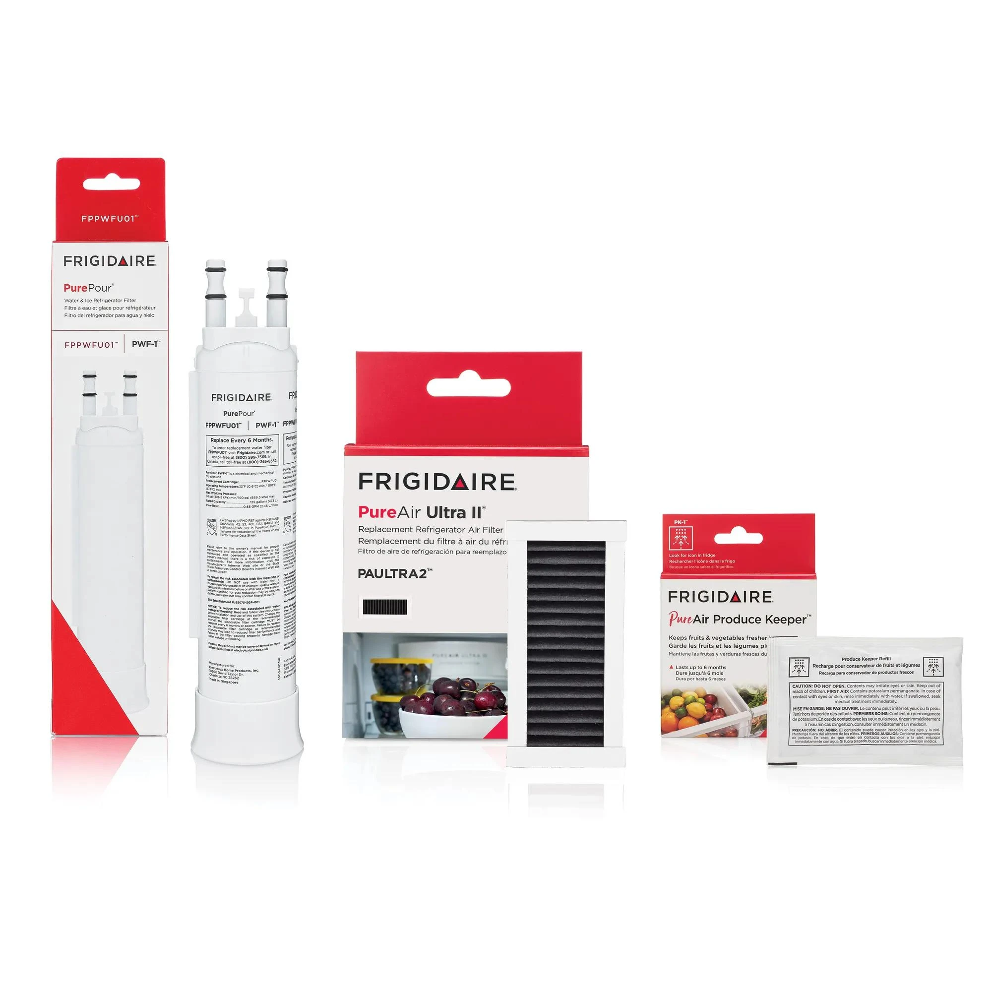 FPPWFU01, PAULTRA2, and FRPAPKRF Water and Air Filter Combo Kit with Produce Keeper FRIGCOMBO7