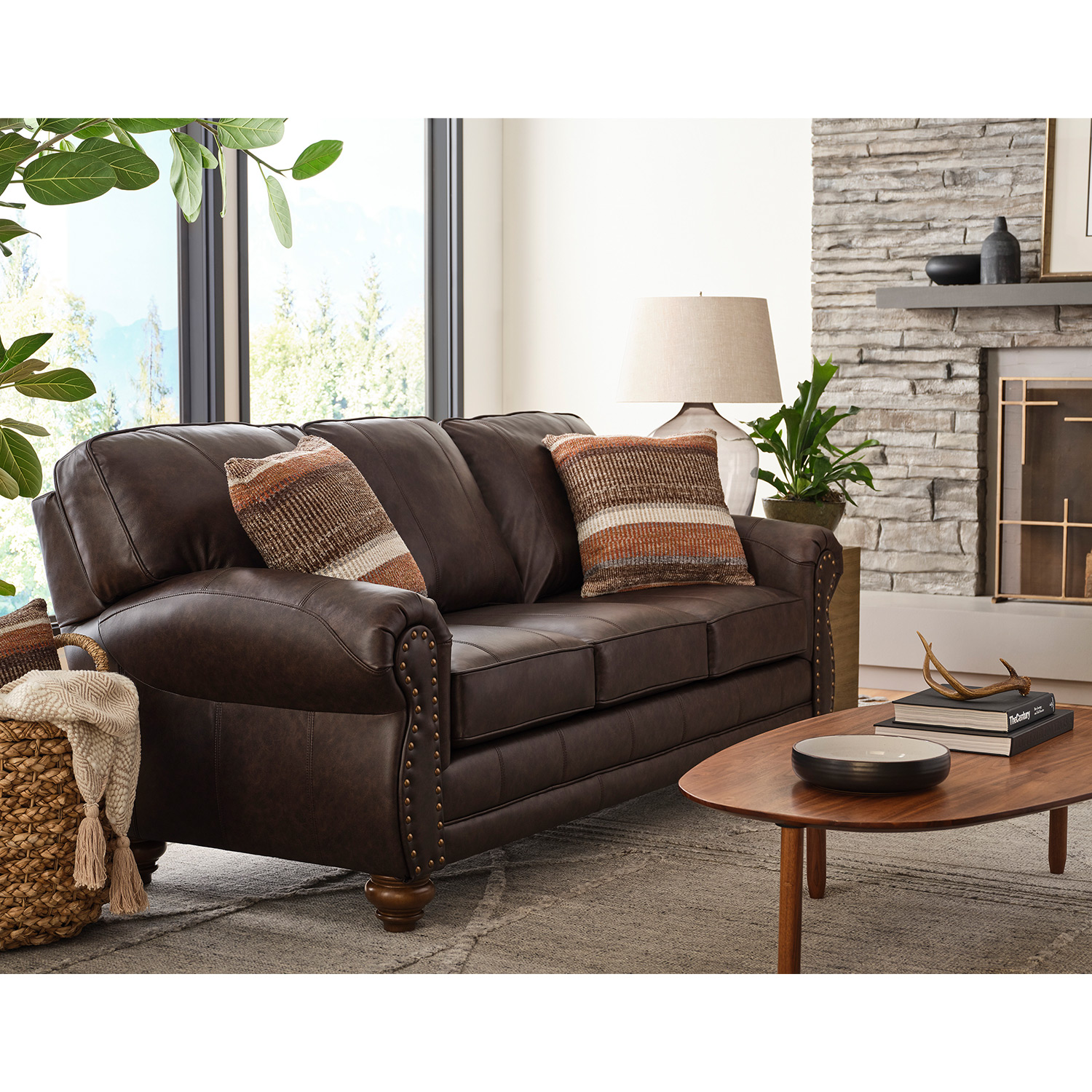 Noble - Top-grain Leather Stationary Sofa - Dark Walnut - FSS64DWLU FSS64DWLU