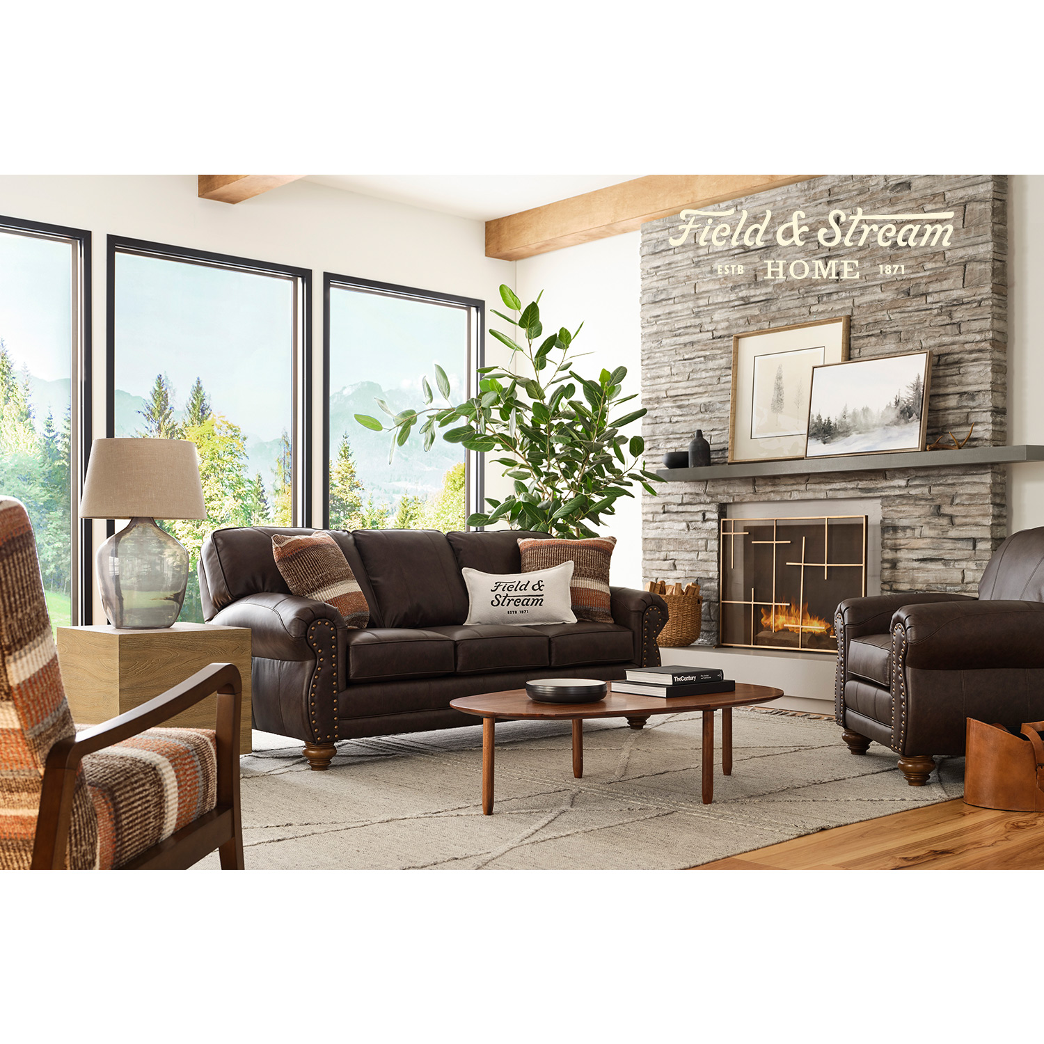 Noble - Top-grain Leather Stationary Sofa - Dark Walnut - FSS64DWLU FSS64DWLU