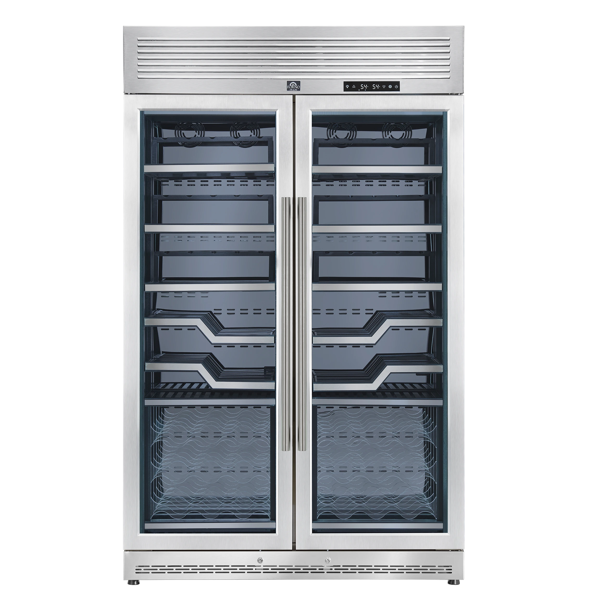 Abruzzo 48-Inch Dual Zone Wine Cellar, 102 Bottles, 24 cu. ft., Clear Acrylic Holders & Stainless Trim Shelves FWCDR661148S