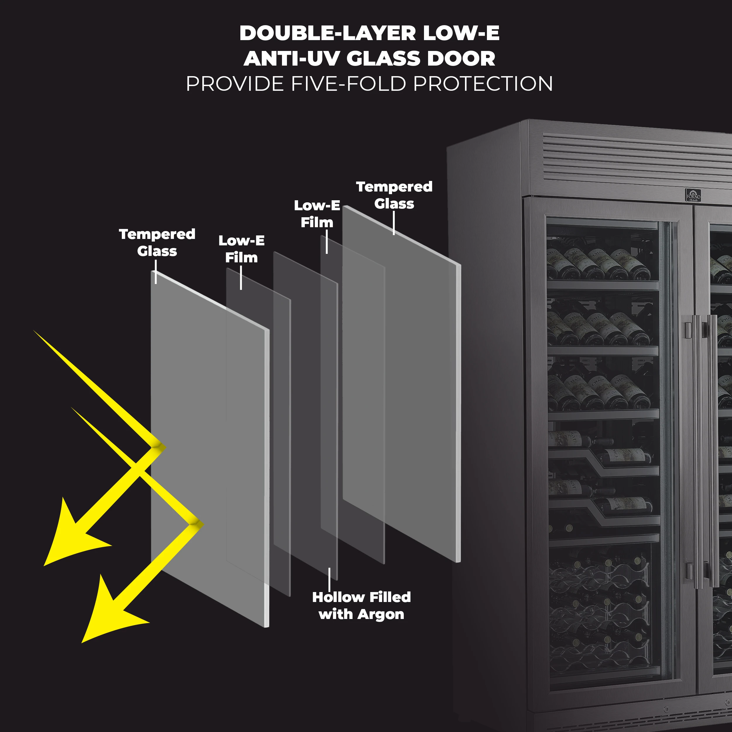 Abruzzo 48-Inch Dual Zone Wine Cellar, 102 Bottles, 24 cu. ft., Clear Acrylic Holders & Stainless Trim Shelves FWCDR661148S
