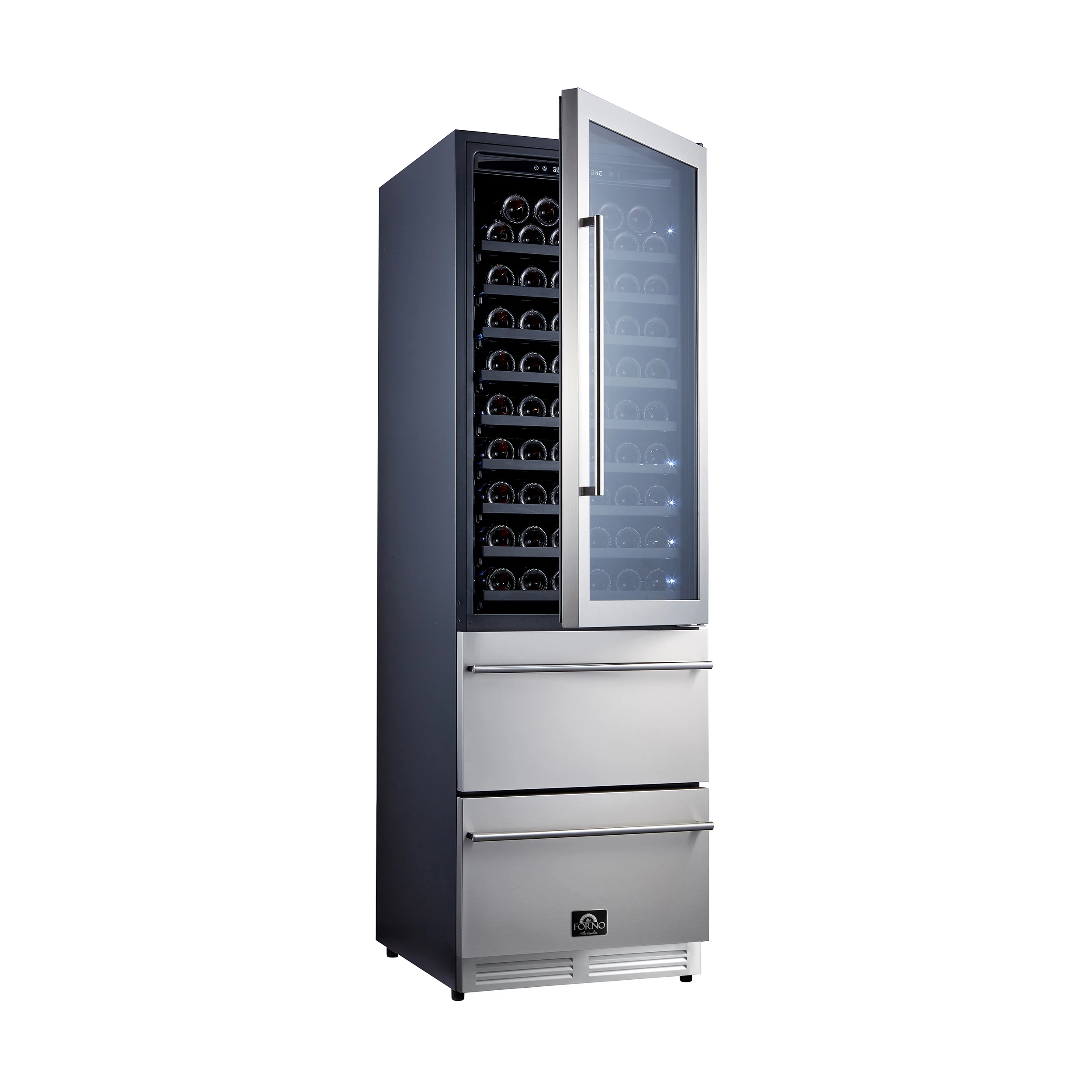 Azienda 24-Inch Dual Temperature Zone Wine Cooler, Up to 108 Bottles, Two Refrigerated Drawers, Adjustable Temperature Zones, Energy Efficient FWCDR662824S