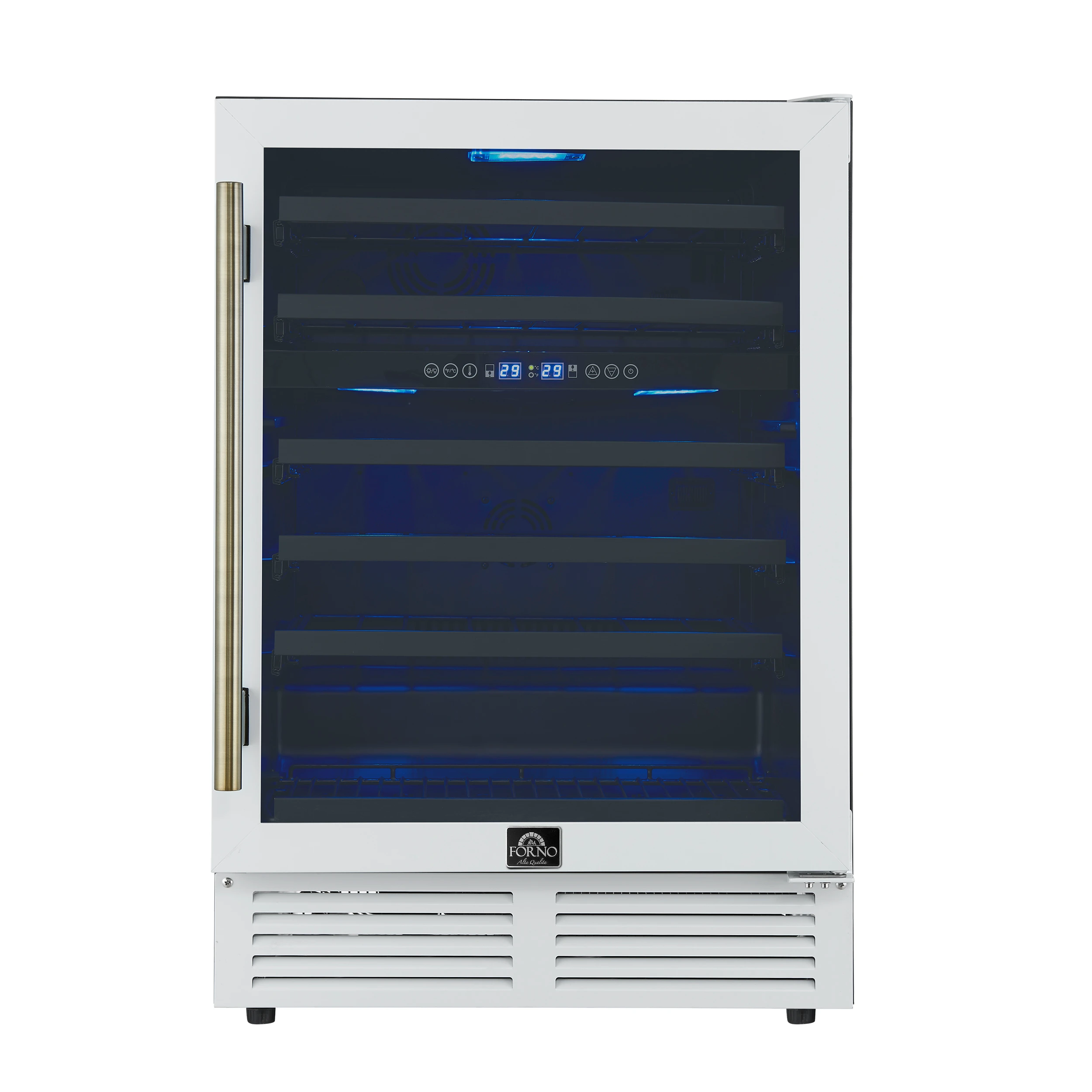 Bacchino 24 Inch Wine Cooler, with Antique Brass Handles, with LED Lighting, Triple Glass Door, 51 Bottle Capacity, Built-In or Freestanding FWCDR663424WHT