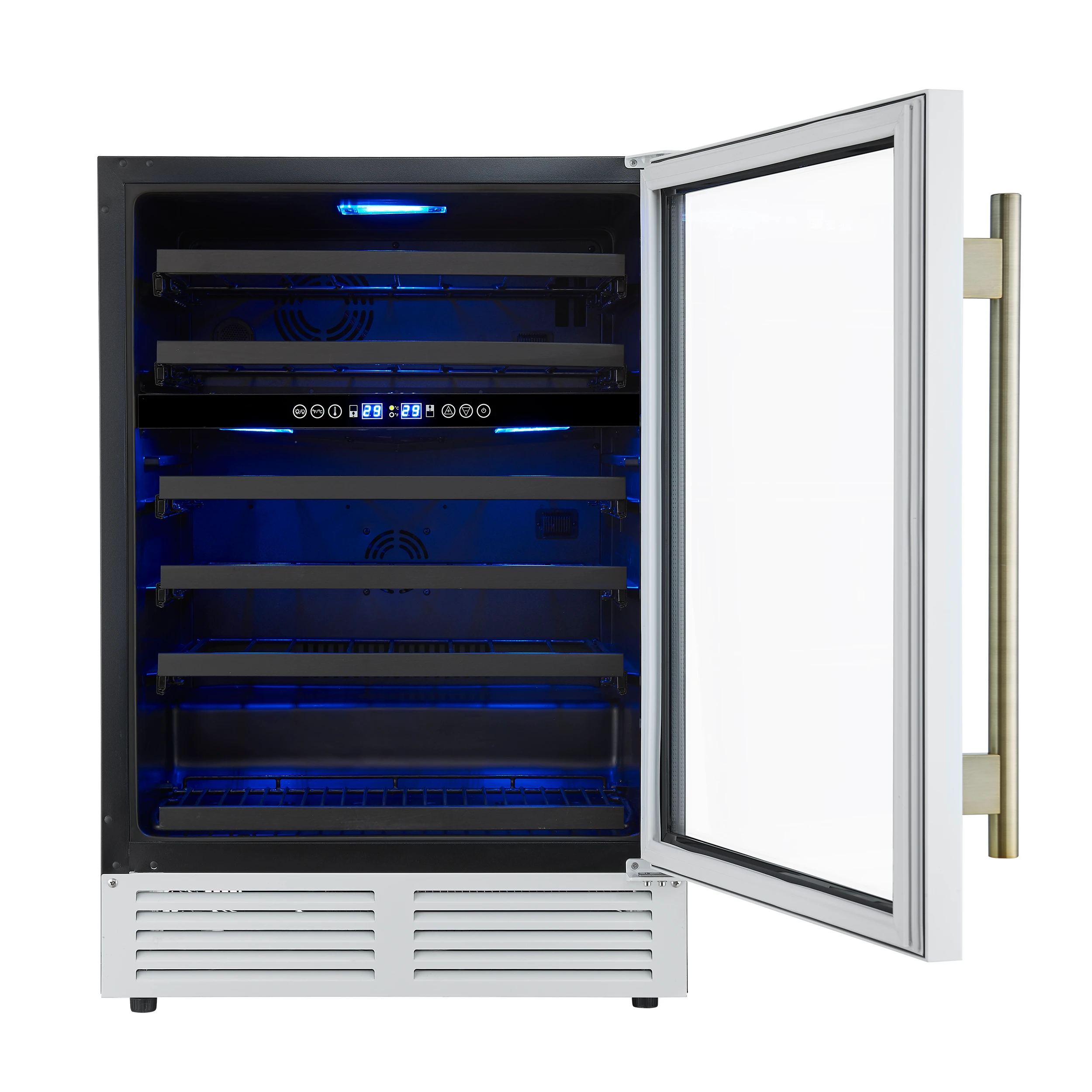 Bacchino 24 Inch Wine Cooler, with Antique Brass Handles, with LED Lighting, Triple Glass Door, 51 Bottle Capacity, Built-In or Freestanding FWCDR663424WHT
