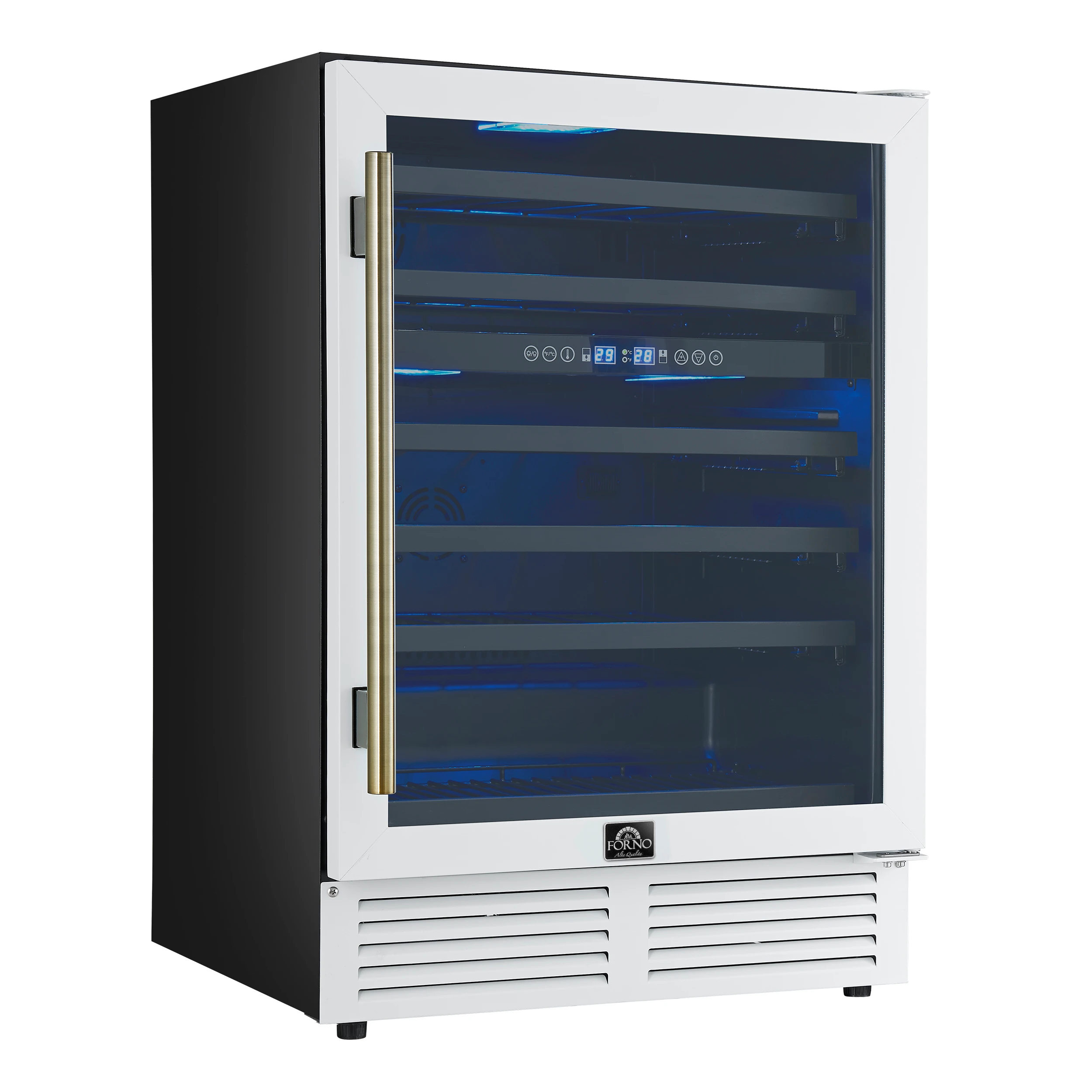 Bacchino 24 Inch Wine Cooler, with Antique Brass Handles, with LED Lighting, Triple Glass Door, 51 Bottle Capacity, Built-In or Freestanding FWCDR663424WHT