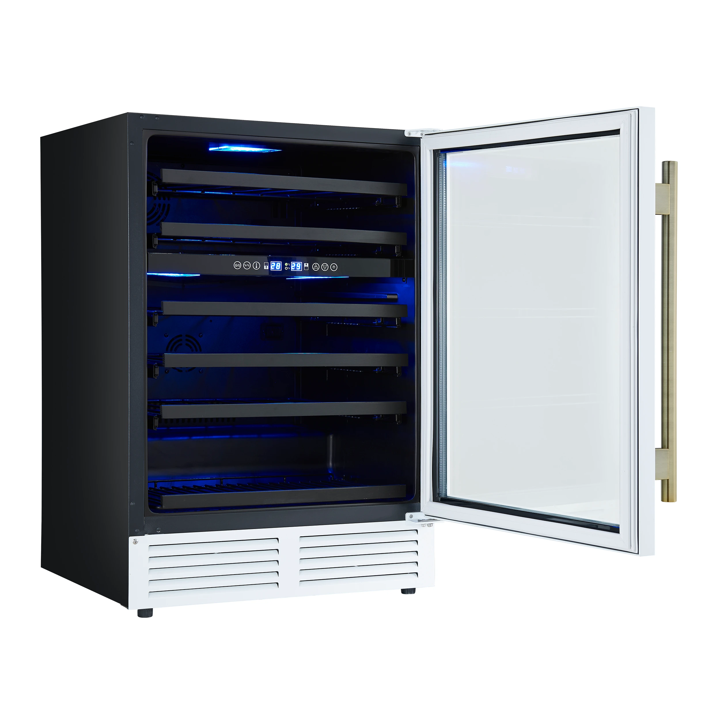 Bacchino 24 Inch Wine Cooler, with Antique Brass Handles, with LED Lighting, Triple Glass Door, 51 Bottle Capacity, Built-In or Freestanding FWCDR663424WHT